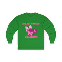 Breast Cancer Awareness Long Sleeve Tee — Pink Ribbon Butterfly Design