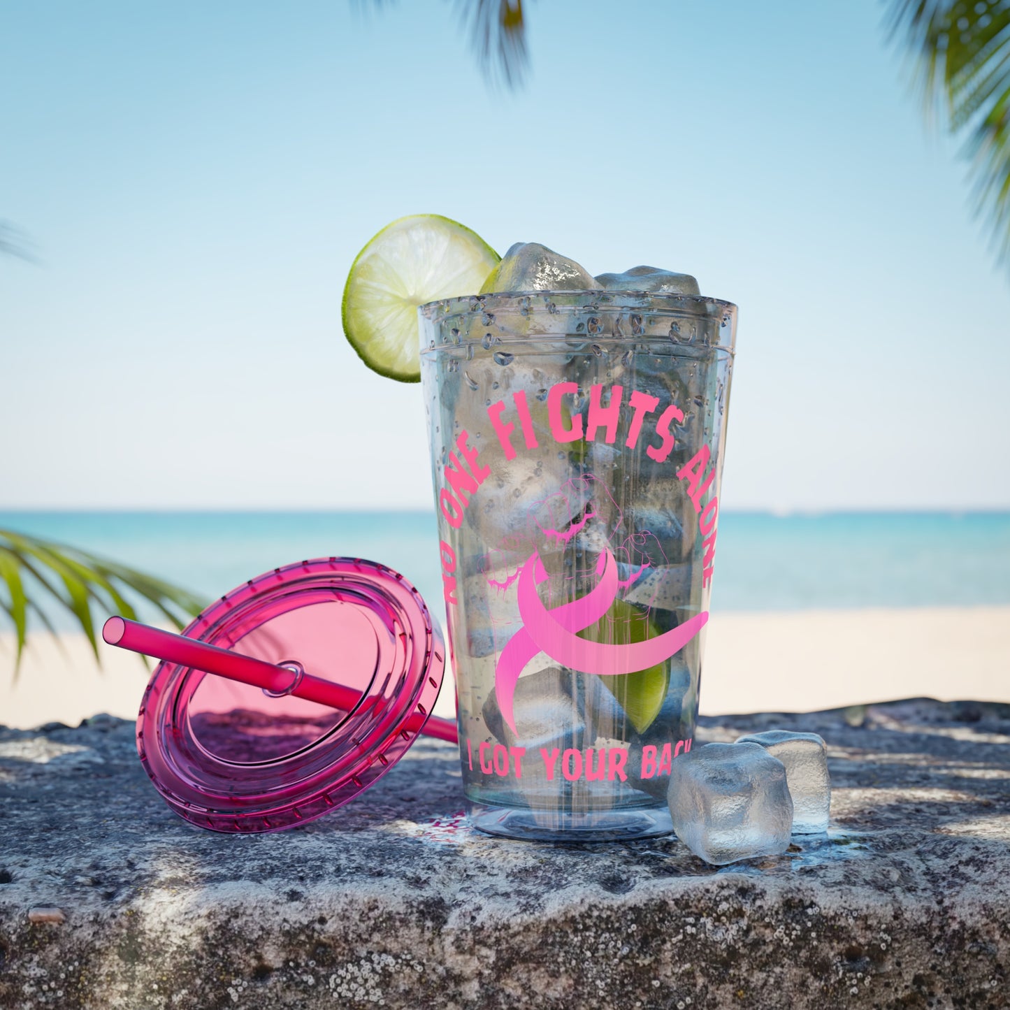 "No One Fights Alone" 16oz Tumbler with Straw