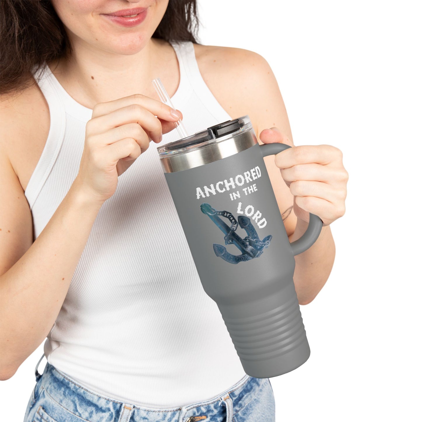 Anchored in the Lord 40oz Insulated Travel Mug White