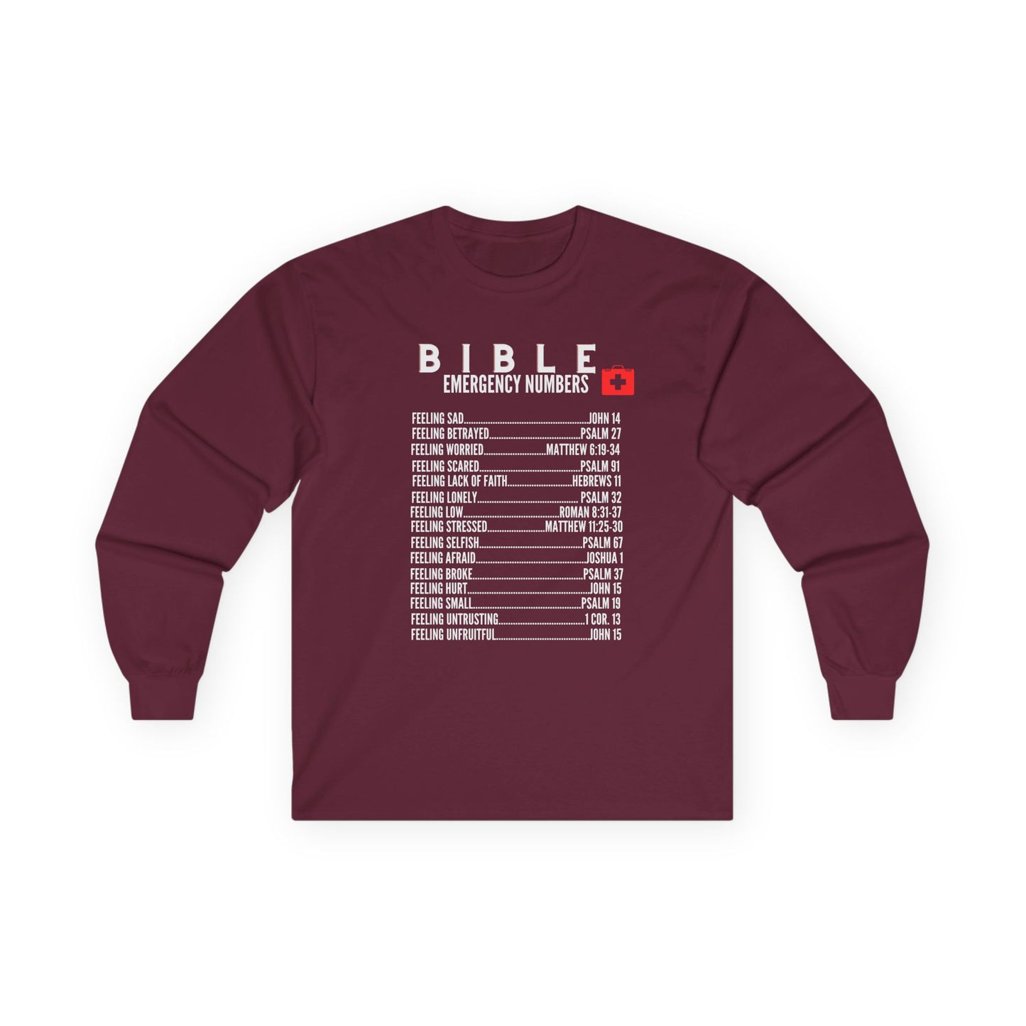 Bible Emergency Numbers Long Sleeve Tee - White