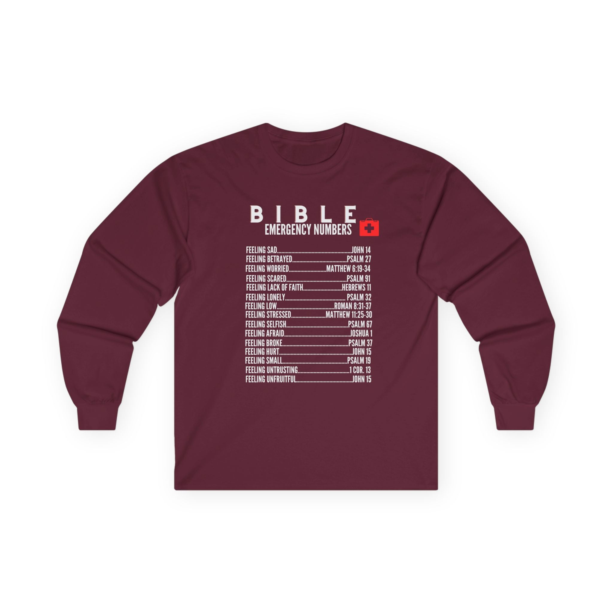 Bible Emergency Numbers Long Sleeve Tee - White