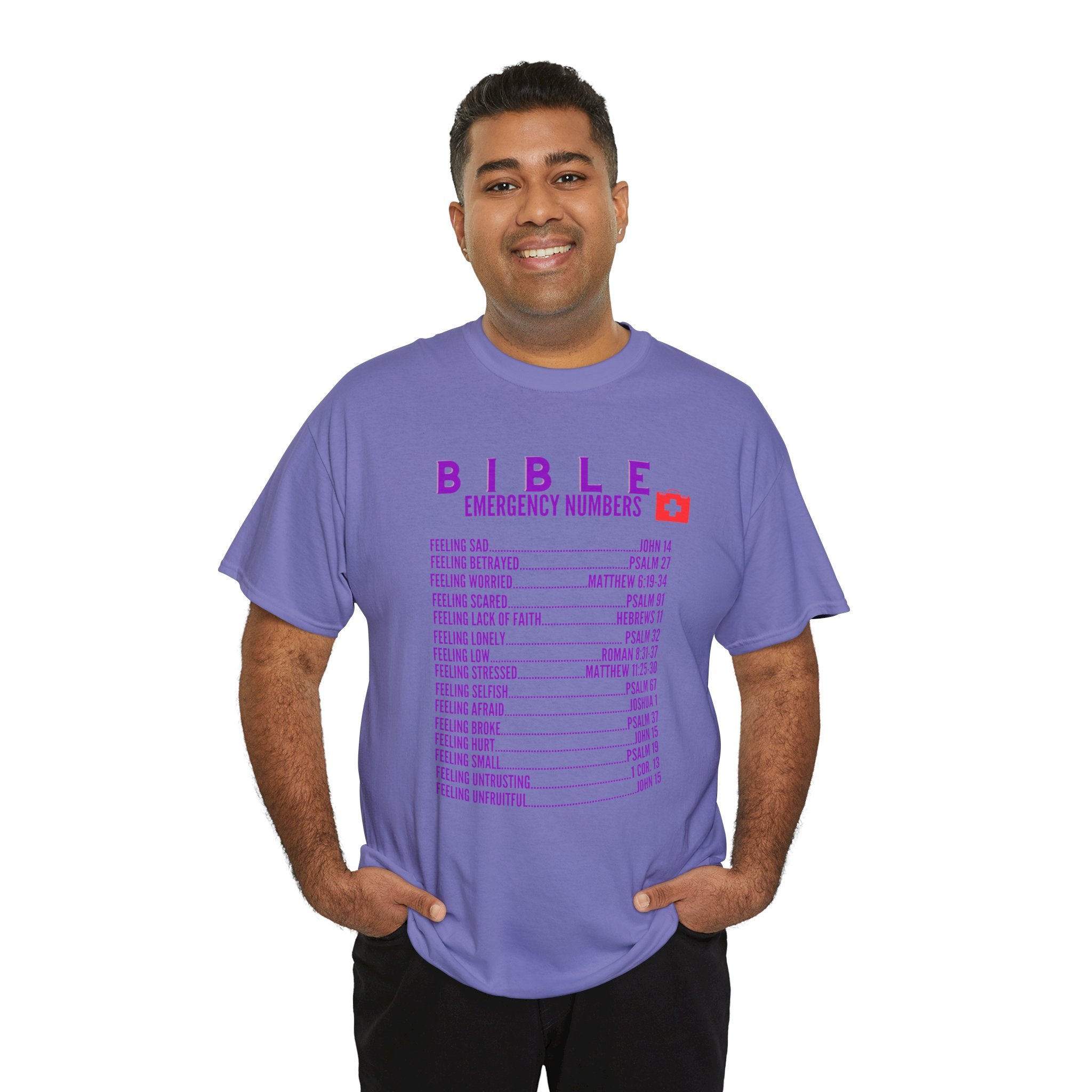 Bible Emergency Numbers Tee - Purple