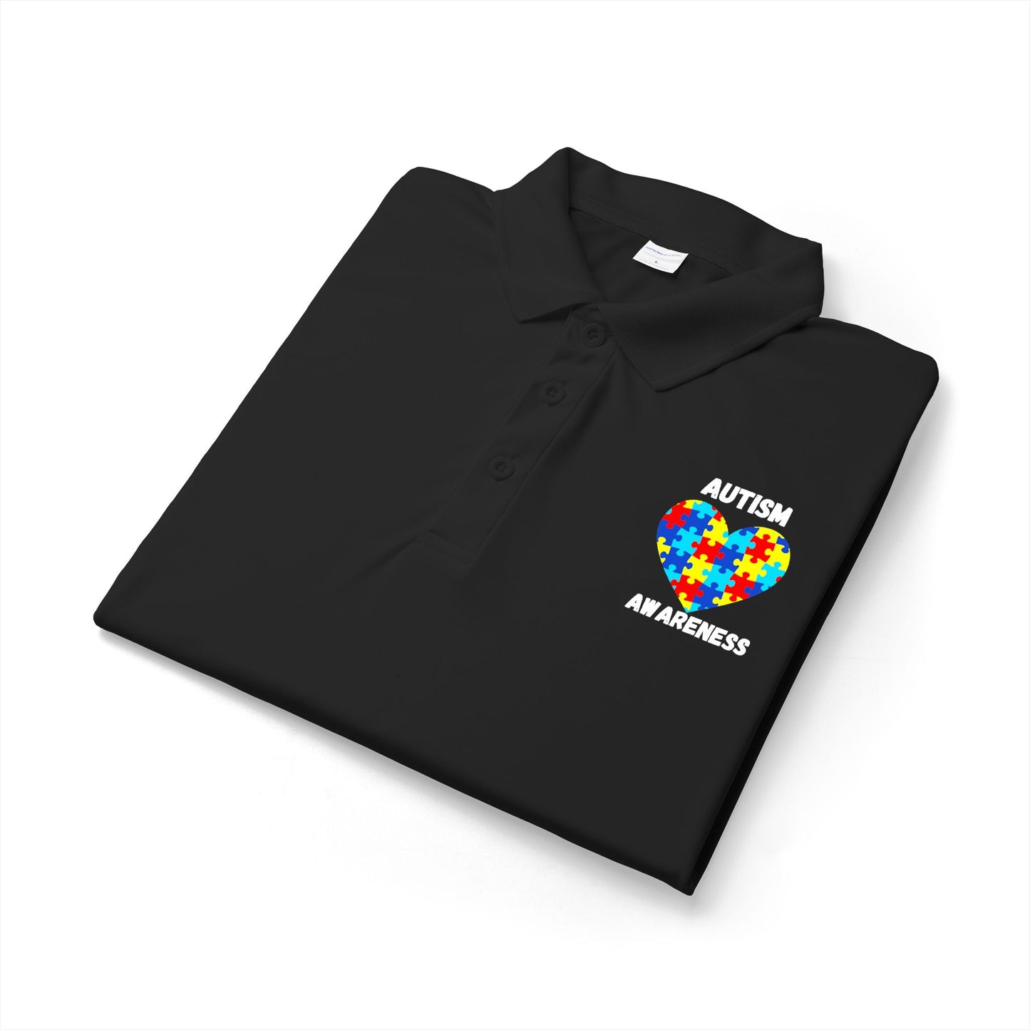Autism Puzzle Heart Polo - White