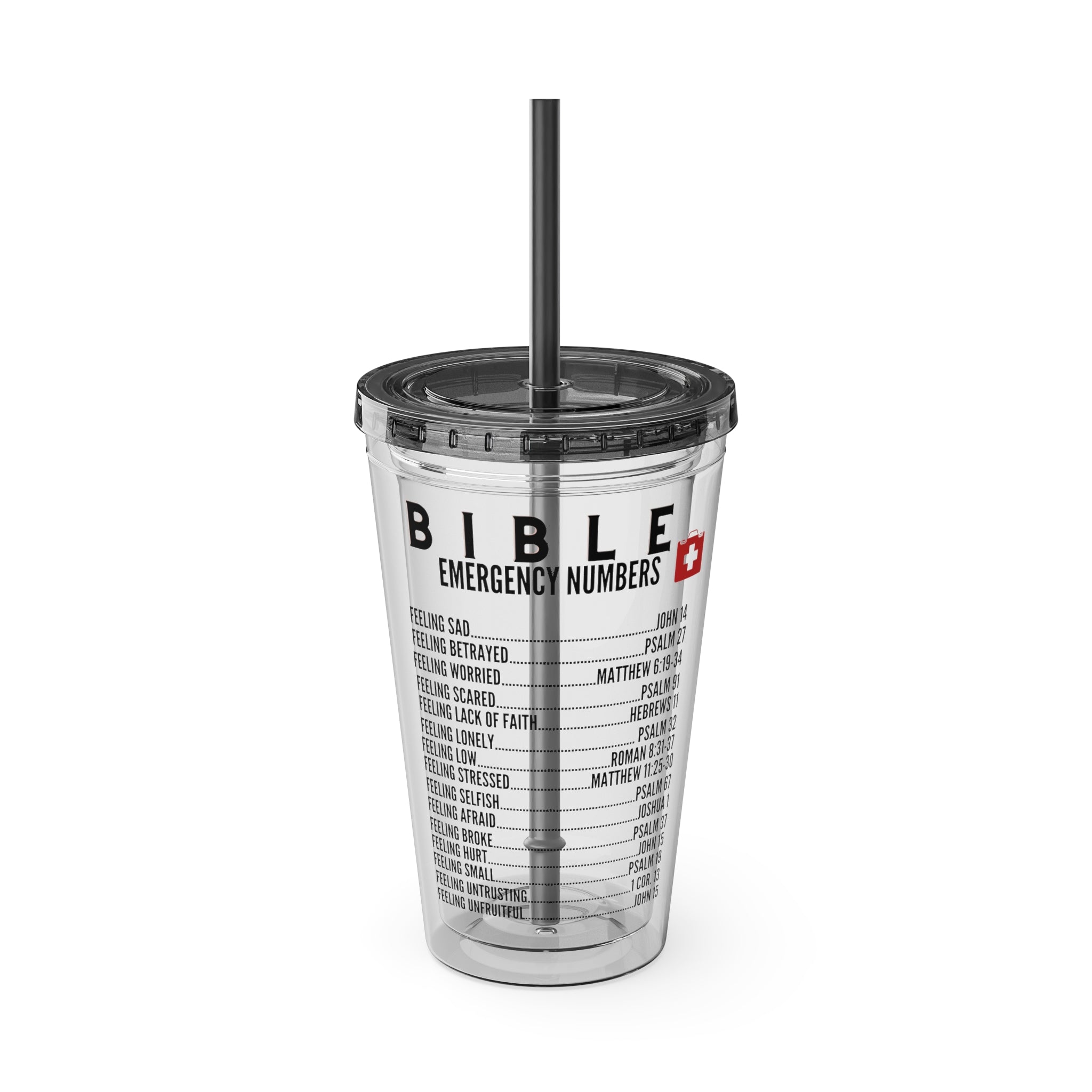 Bible Emergency Numbers 16oz Tumbler with Straw