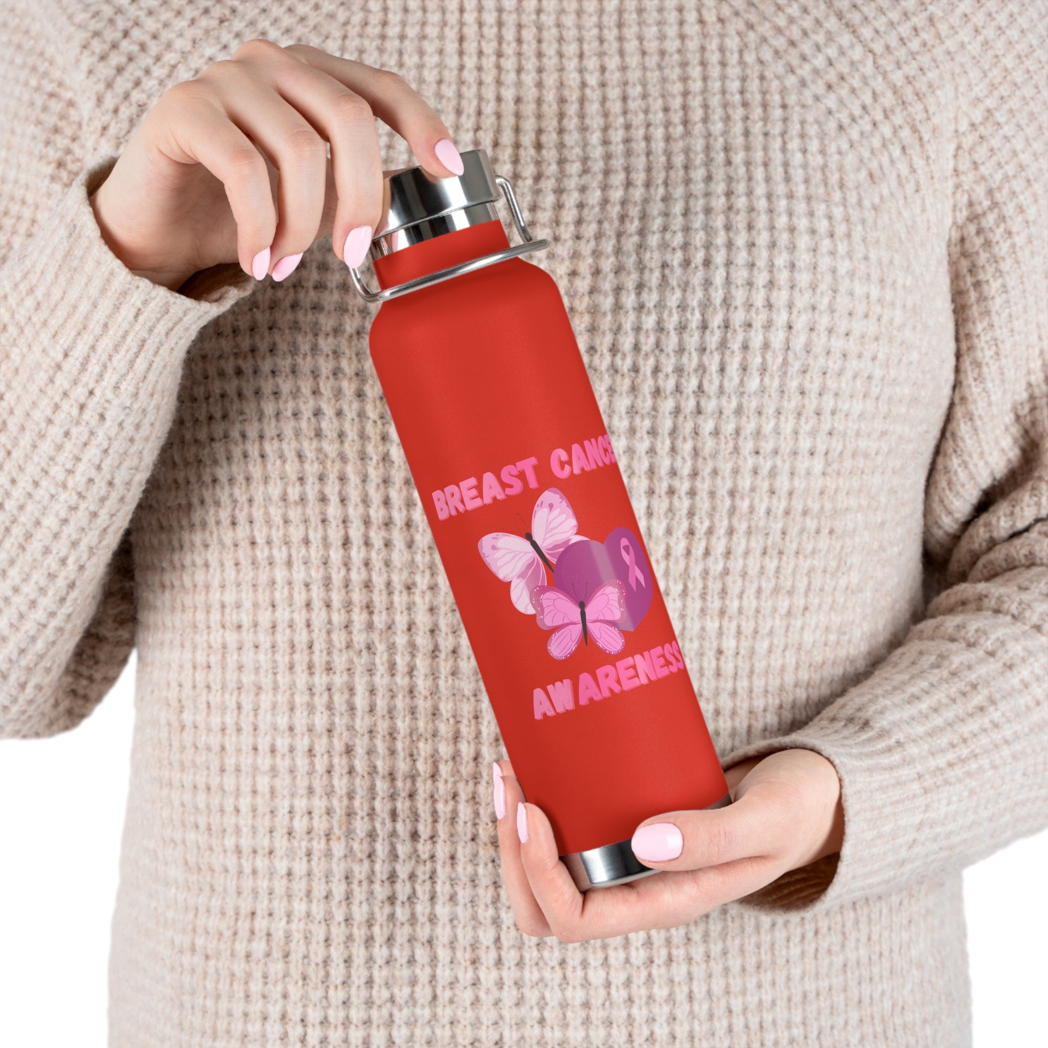 Butterfly Breast Cancer Awareness 22oz Insulated Water Bottle