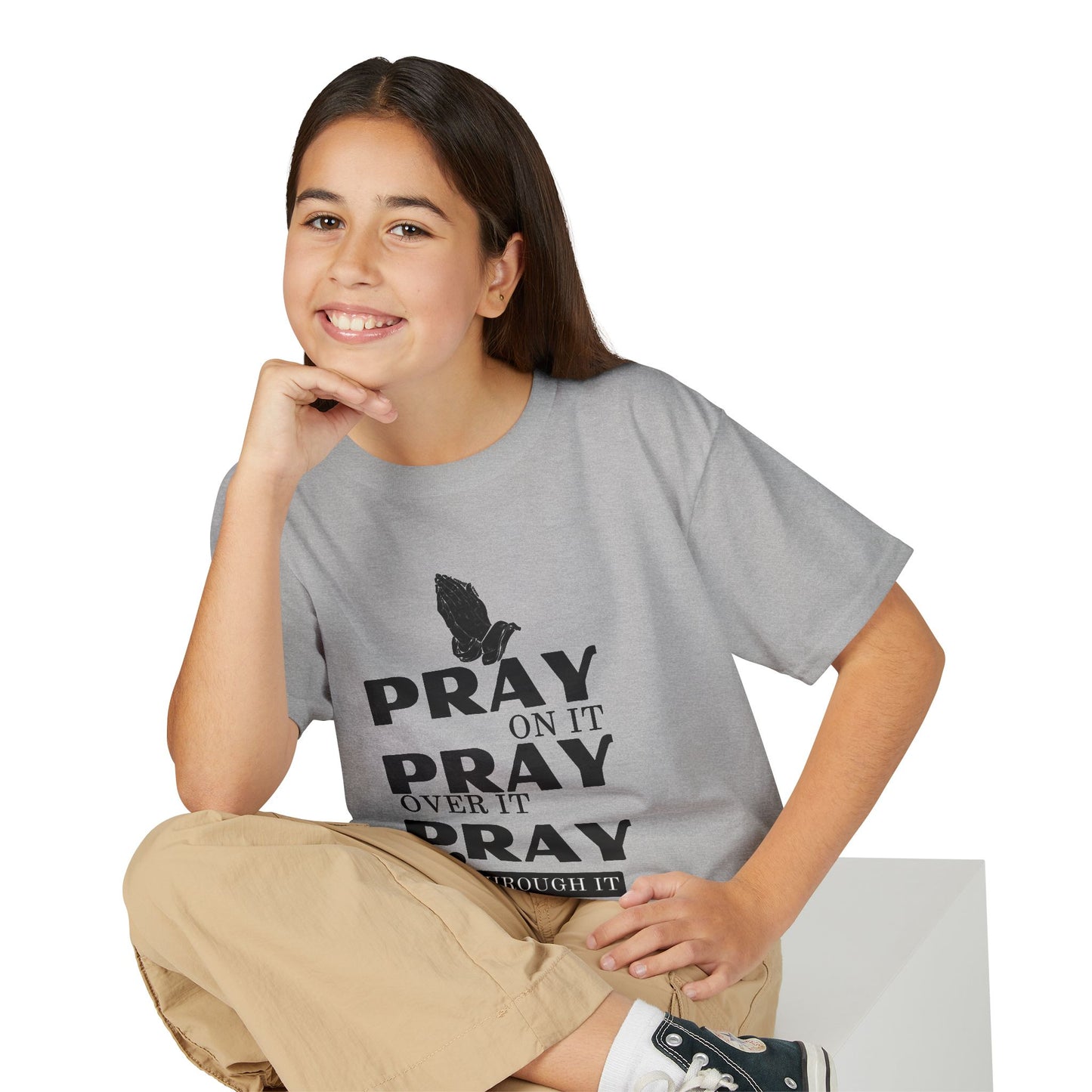 Pray On It, Pray Over It, Pray Through It Youth T-shirt