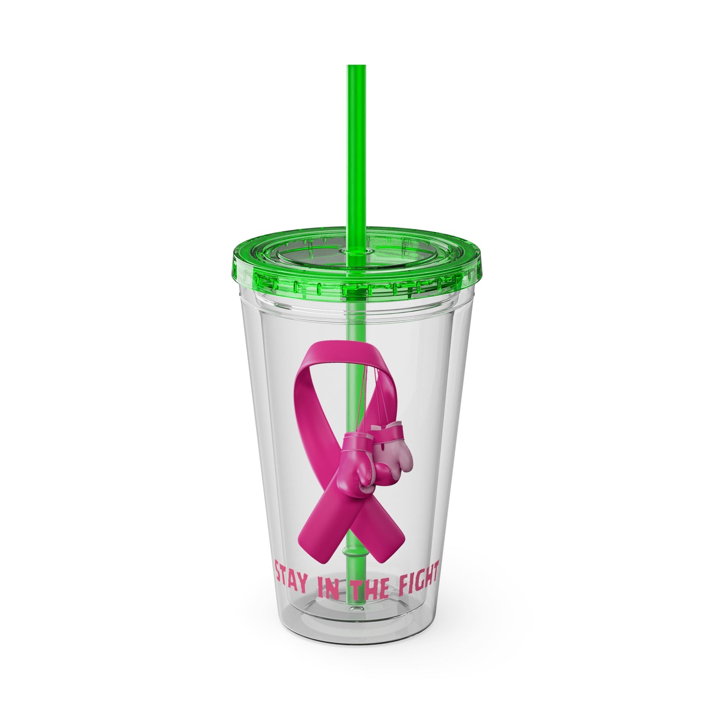 Pink Ribbon “Stay in the Fight” 16oz Tumbler with Straw