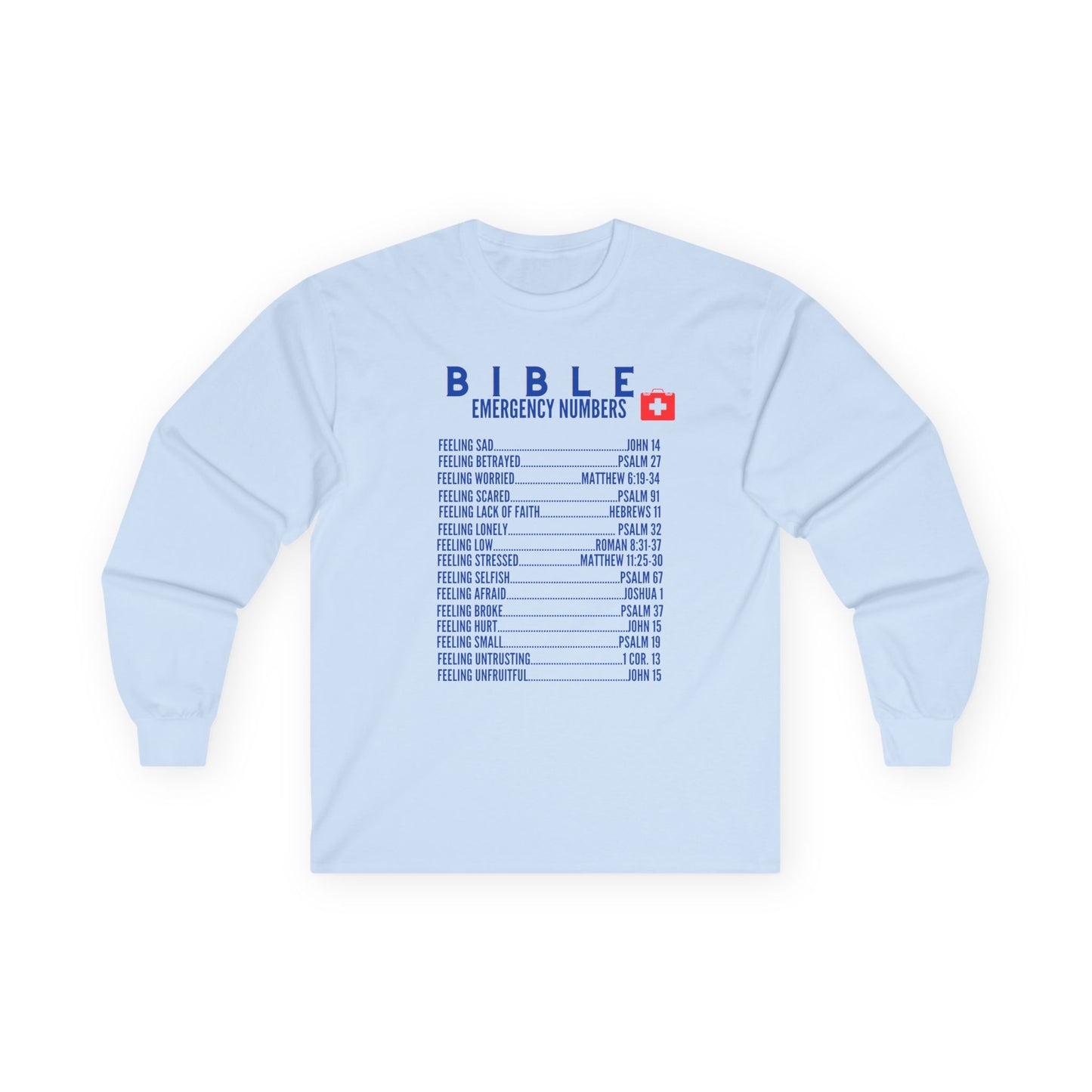 Bible Emergency Numbers Long Sleeve Tee - Blue