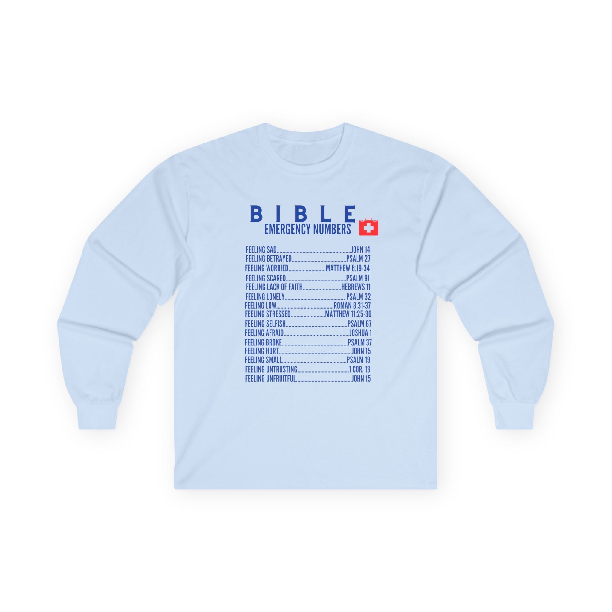 Bible Emergency Numbers Long Sleeve Tee - Blue