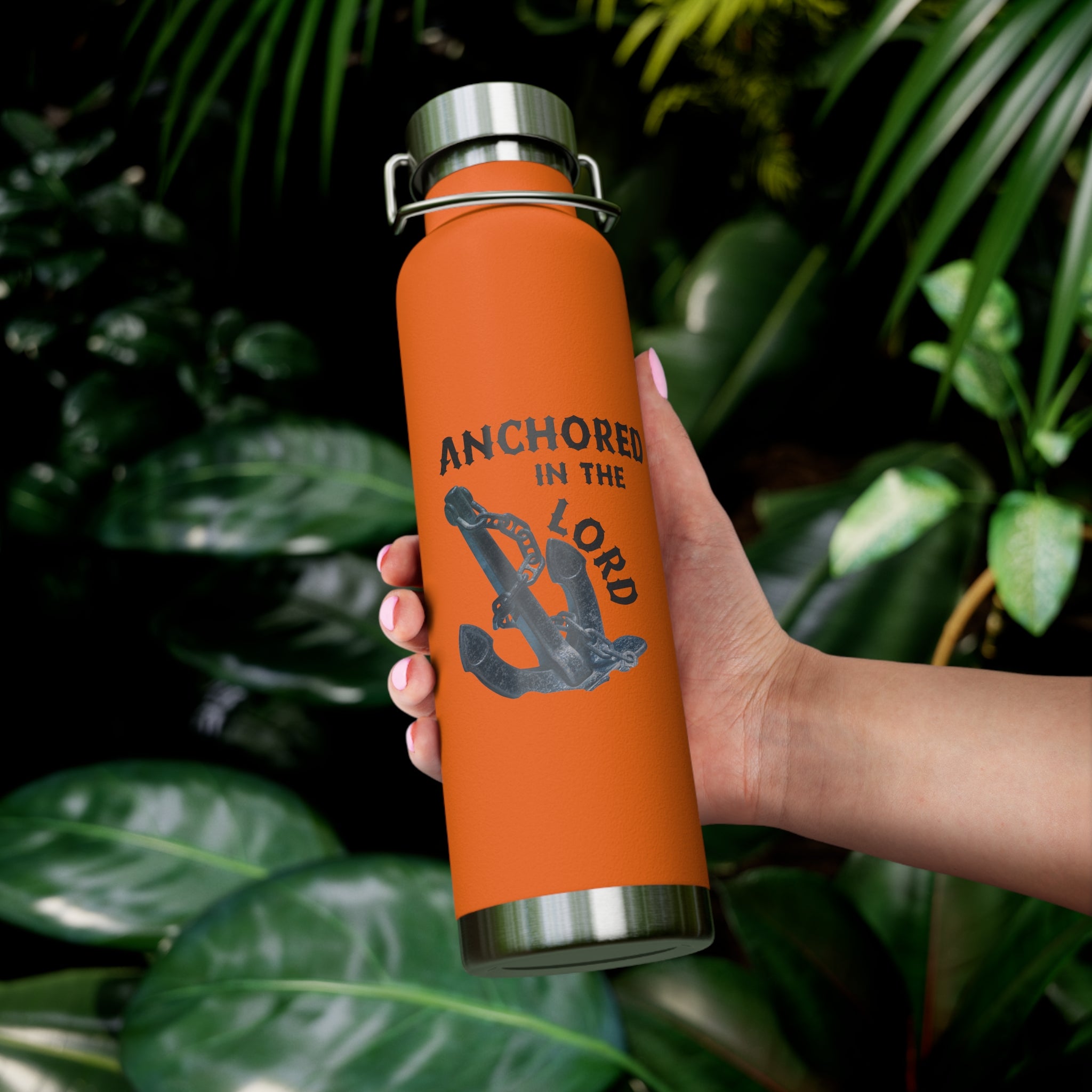 "Anchored in the Lord" 22oz Insulated Water Bottle — Black