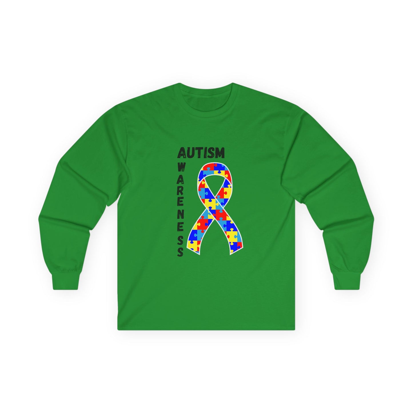 Autism Puzzle Ribbon Long Sleeve Tee — Blk
