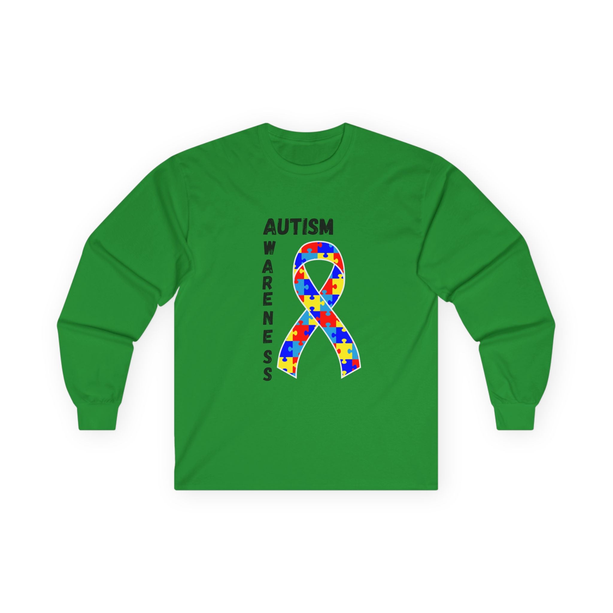 Autism Puzzle Ribbon Long Sleeve Tee — Blk