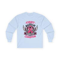 Fight Like a Warrior, Survive Like a Champion Breast Cancer Awareness Long Sleeve Tee
