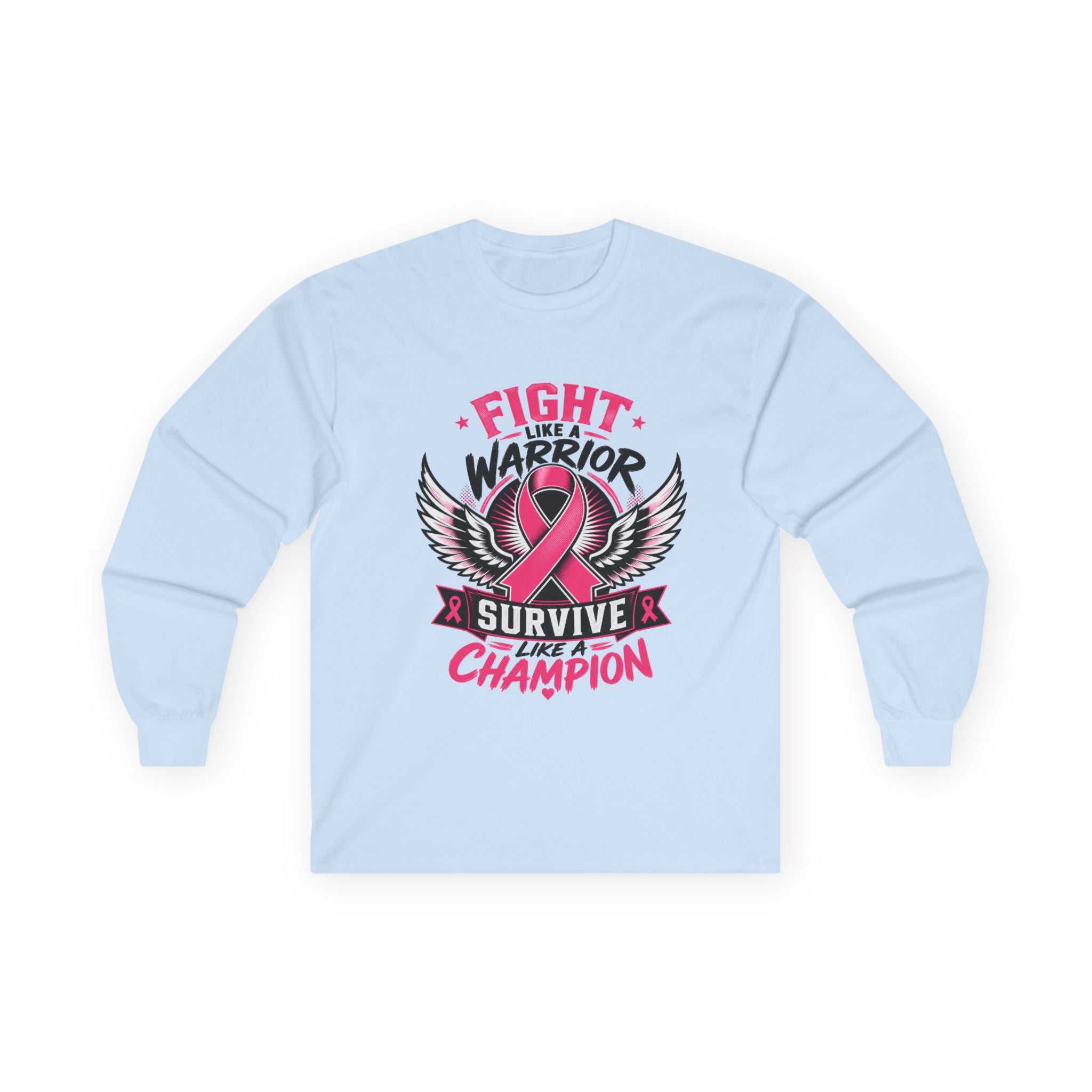 Fight Like a Warrior, Survive Like a Champion Breast Cancer Awareness Long Sleeve Tee