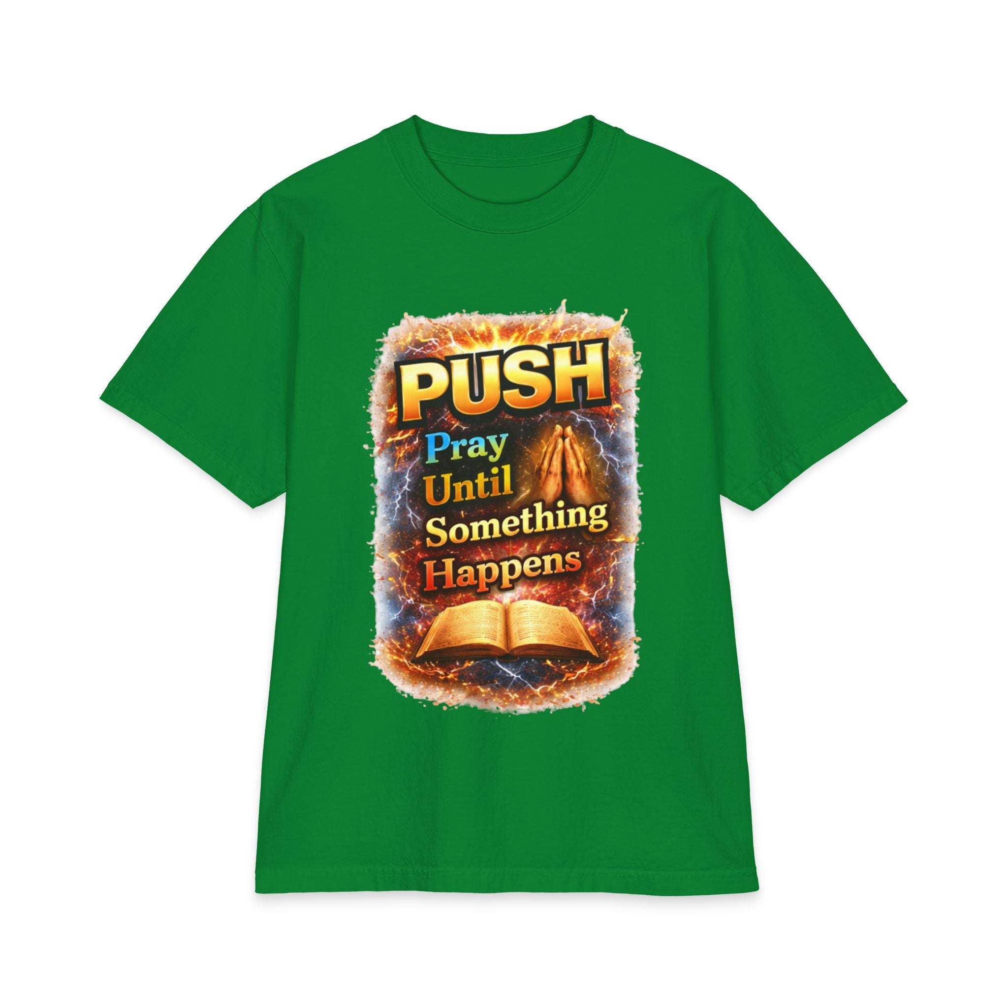 Push Pray Until Something Happens T‑Shirt - Bible — 7X only