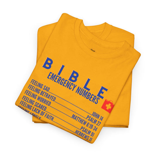 Bible Emergency Numbers Tee - Blue