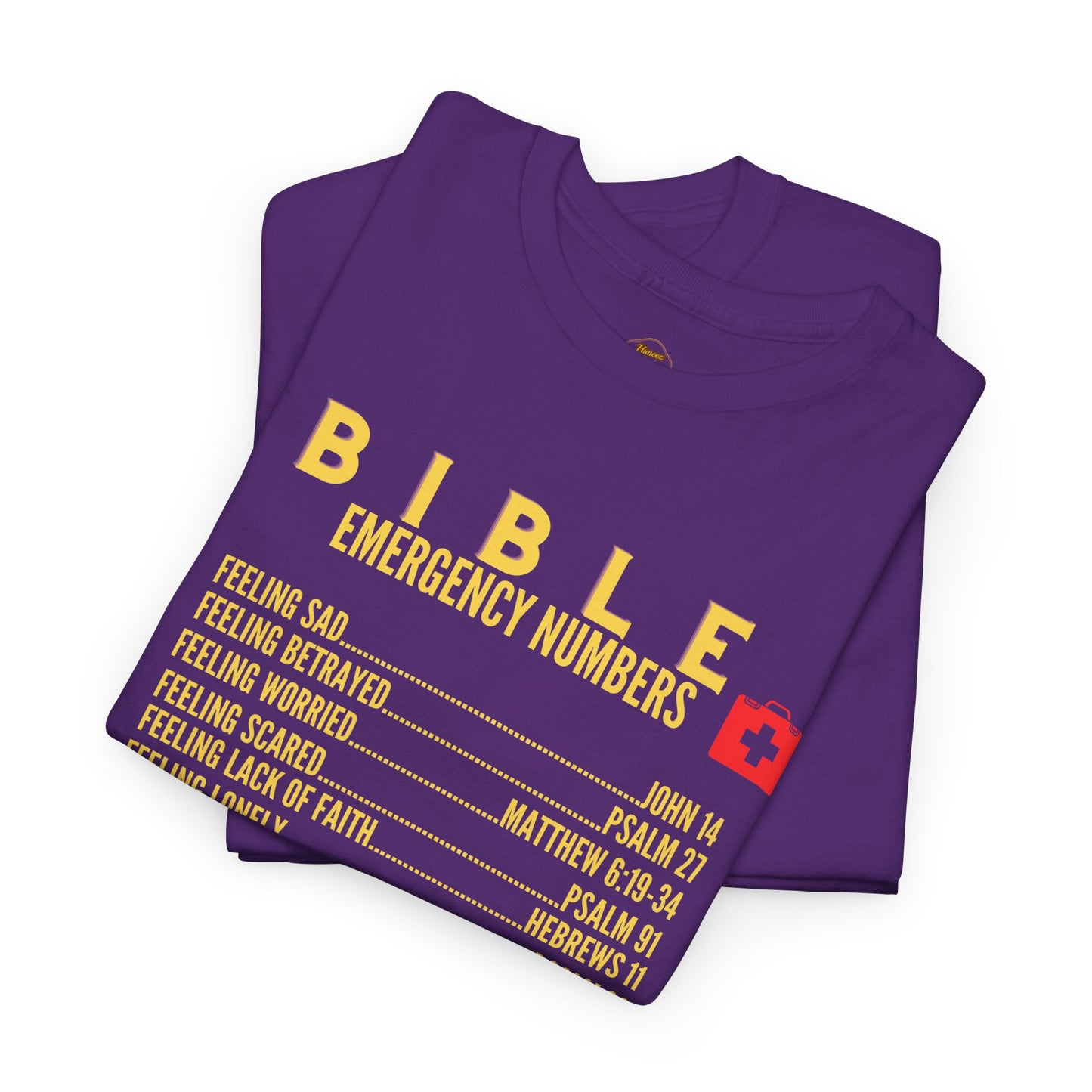 Bible Emergency Numbers Tee - Gold