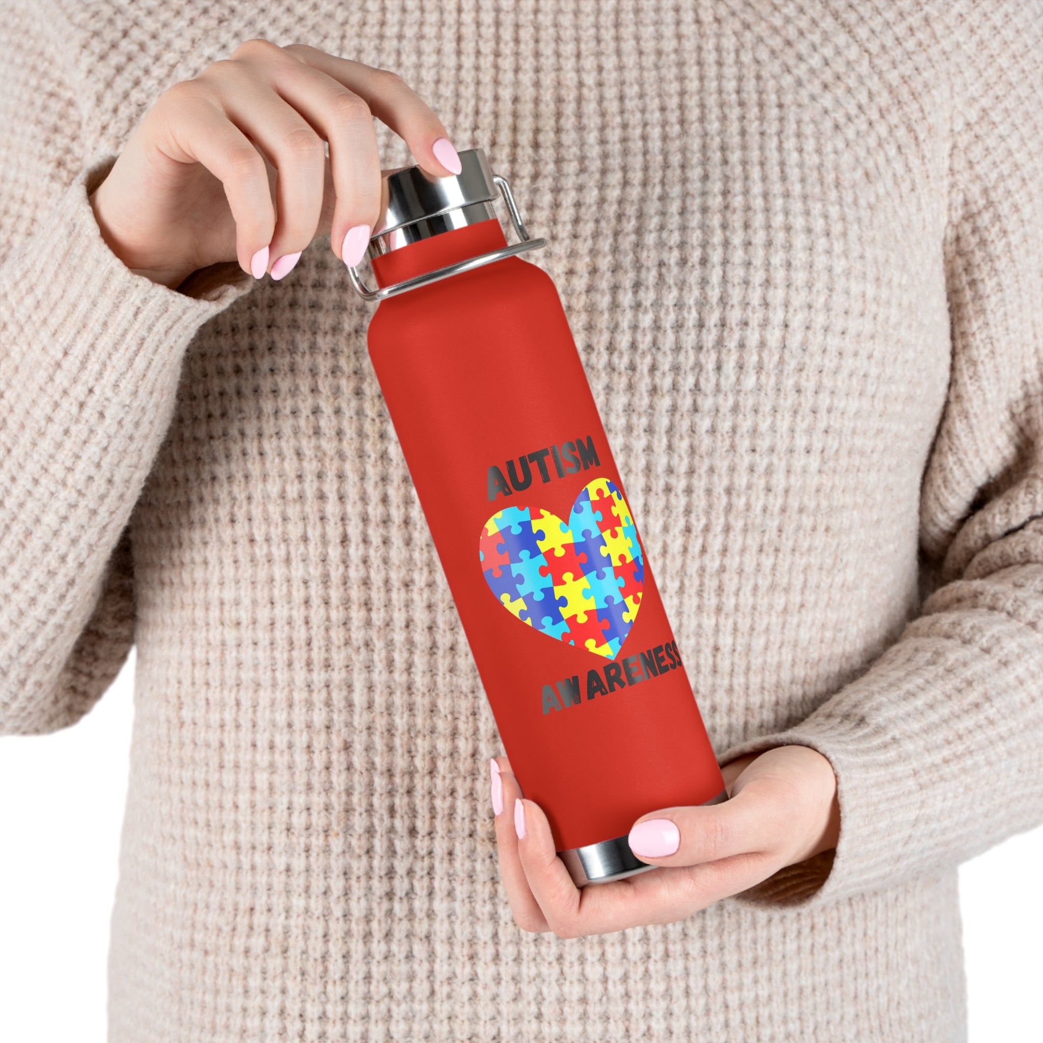 Autism Puzzle Heart Awareness — 22oz Insulated Water Bottle