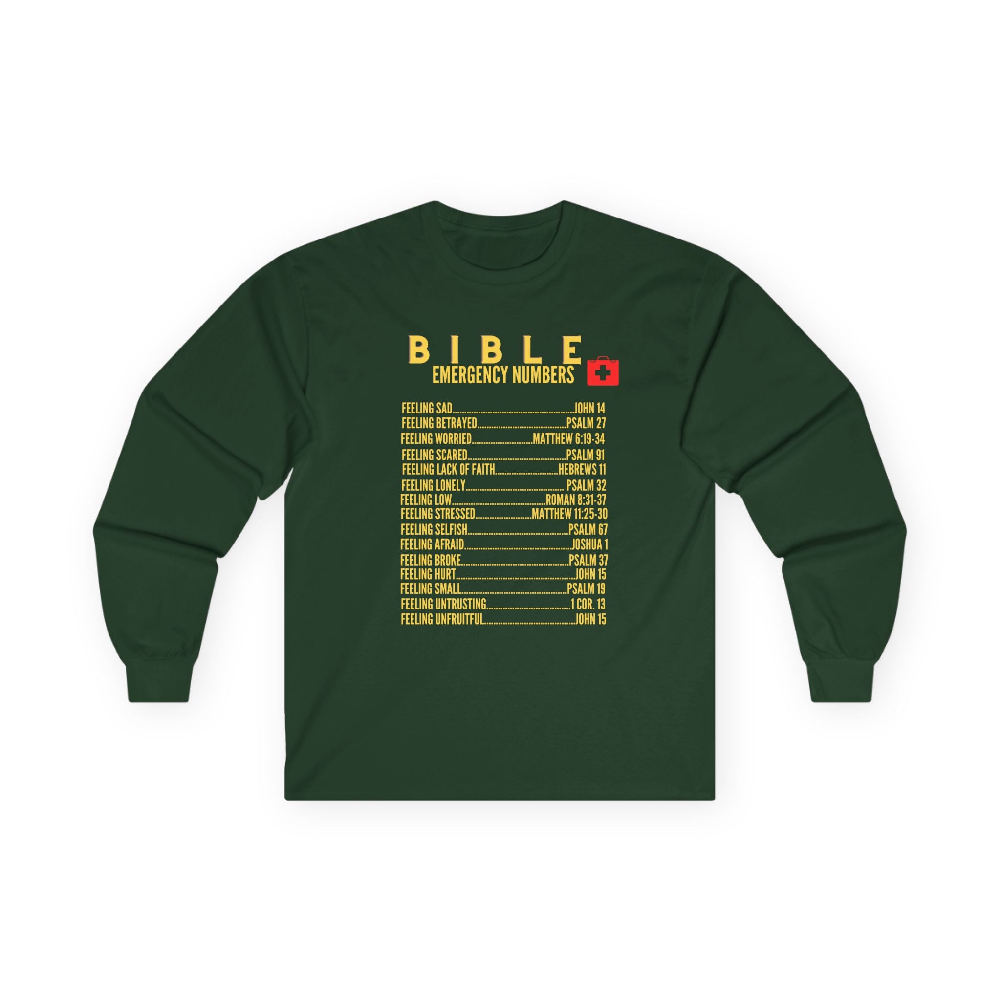 Bible Emergency Numbers Long Sleeve Tee - Gold