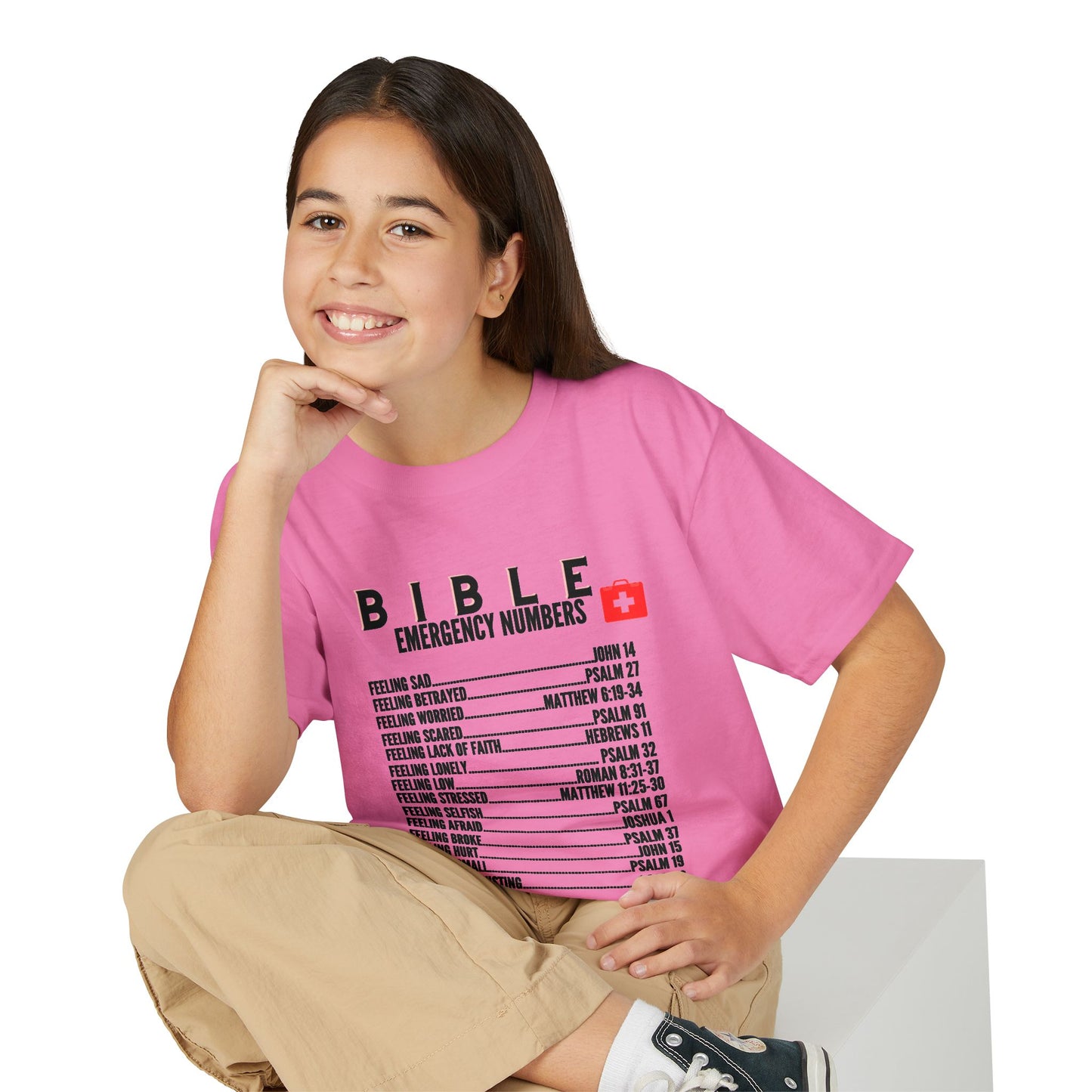 Bible Emergency Numbers Youth T-Shirt — Black