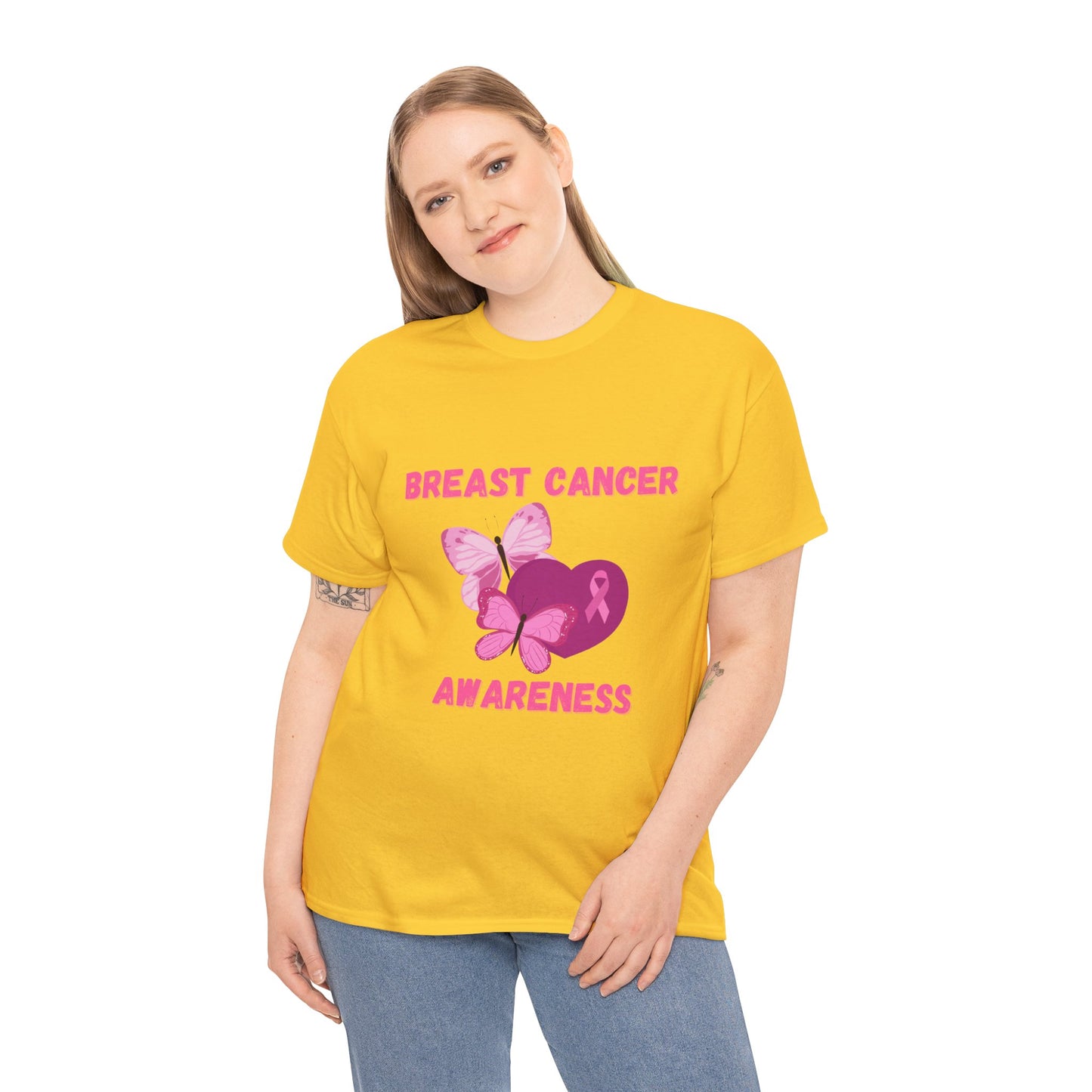 Breast Cancer Awareness Tee with Pink Butterfly & Ribbon
