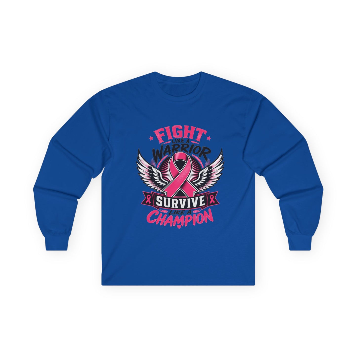 Fight Like a Warrior, Survive Like a Champion Breast Cancer Awareness Long Sleeve Tee