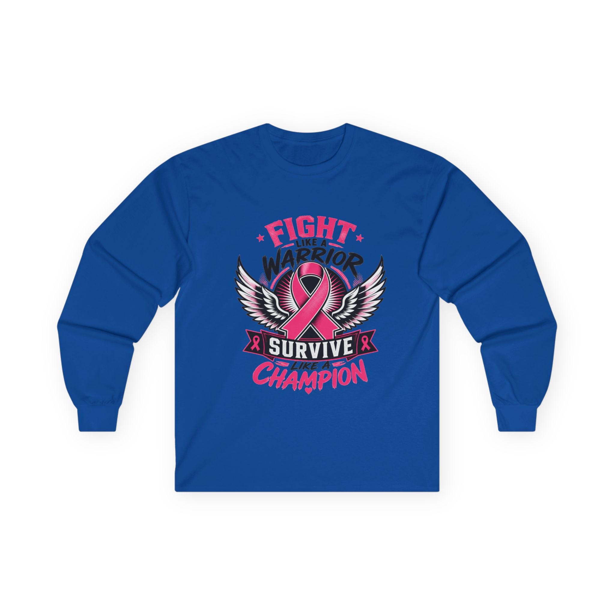 Fight Like a Warrior, Survive Like a Champion Breast Cancer Awareness Long Sleeve Tee