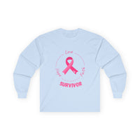 Breast Cancer Survivor Long Sleeve Tee — Pink Ribbon “Survivor”