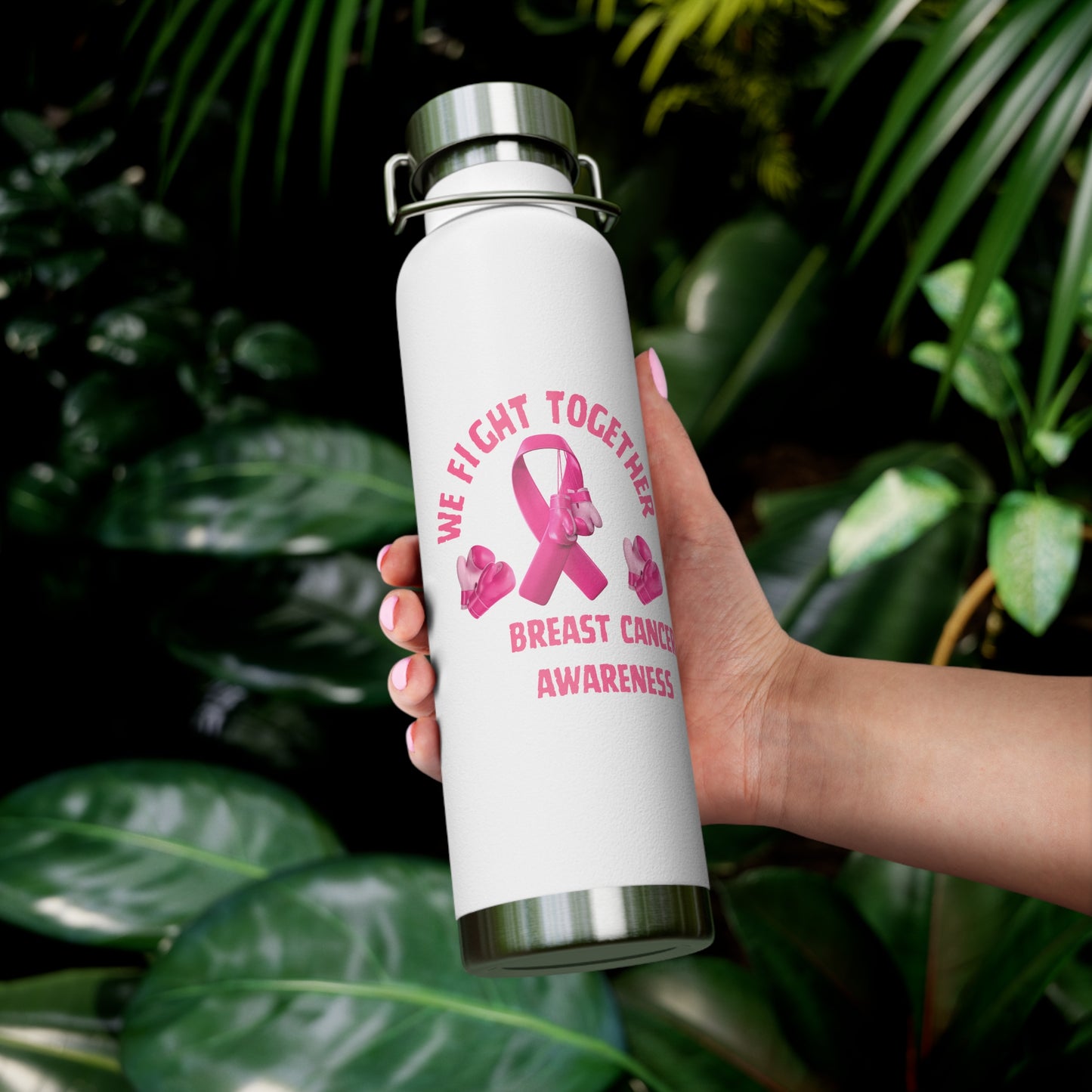 Breast Cancer Awareness "We Fight Together" Pink Ribbon 22oz Insulated Water Bottle