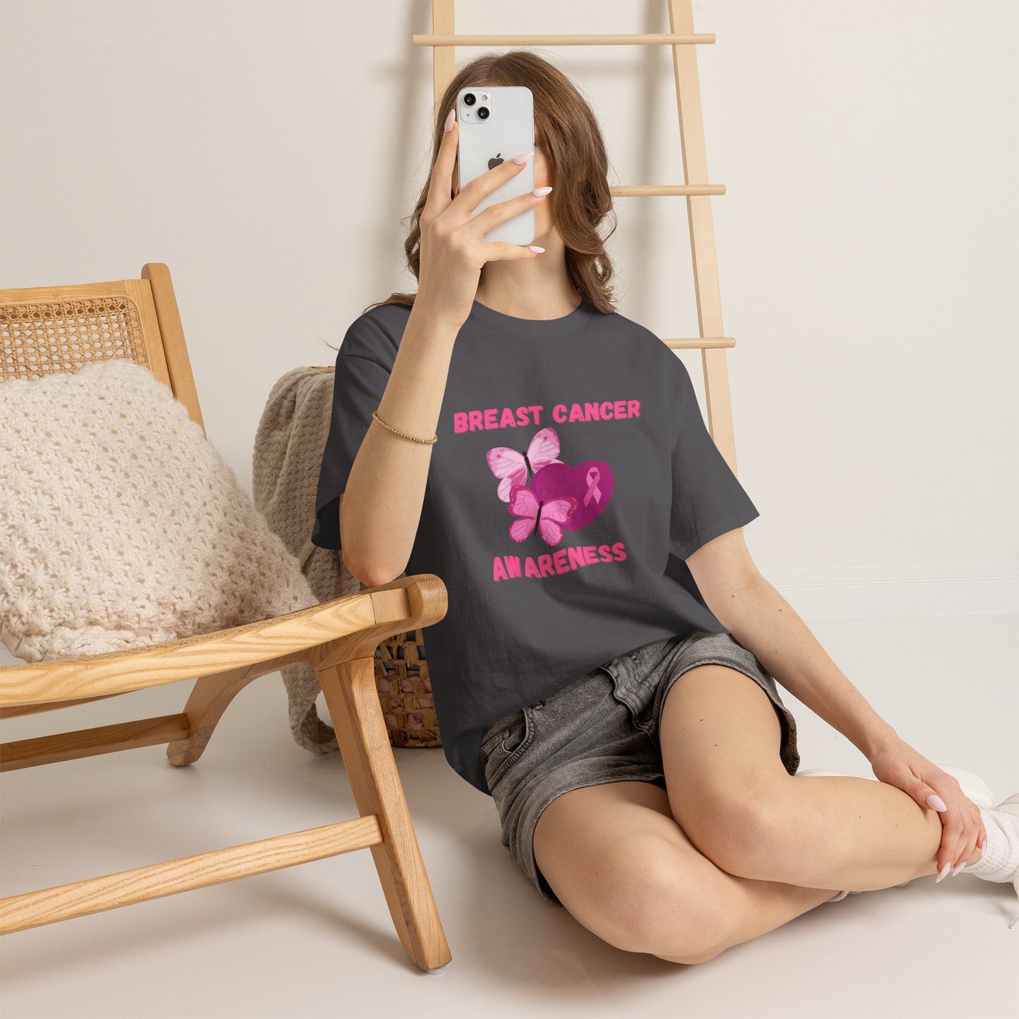 Breast Cancer Awareness Tee with Pink Butterfly & Ribbon