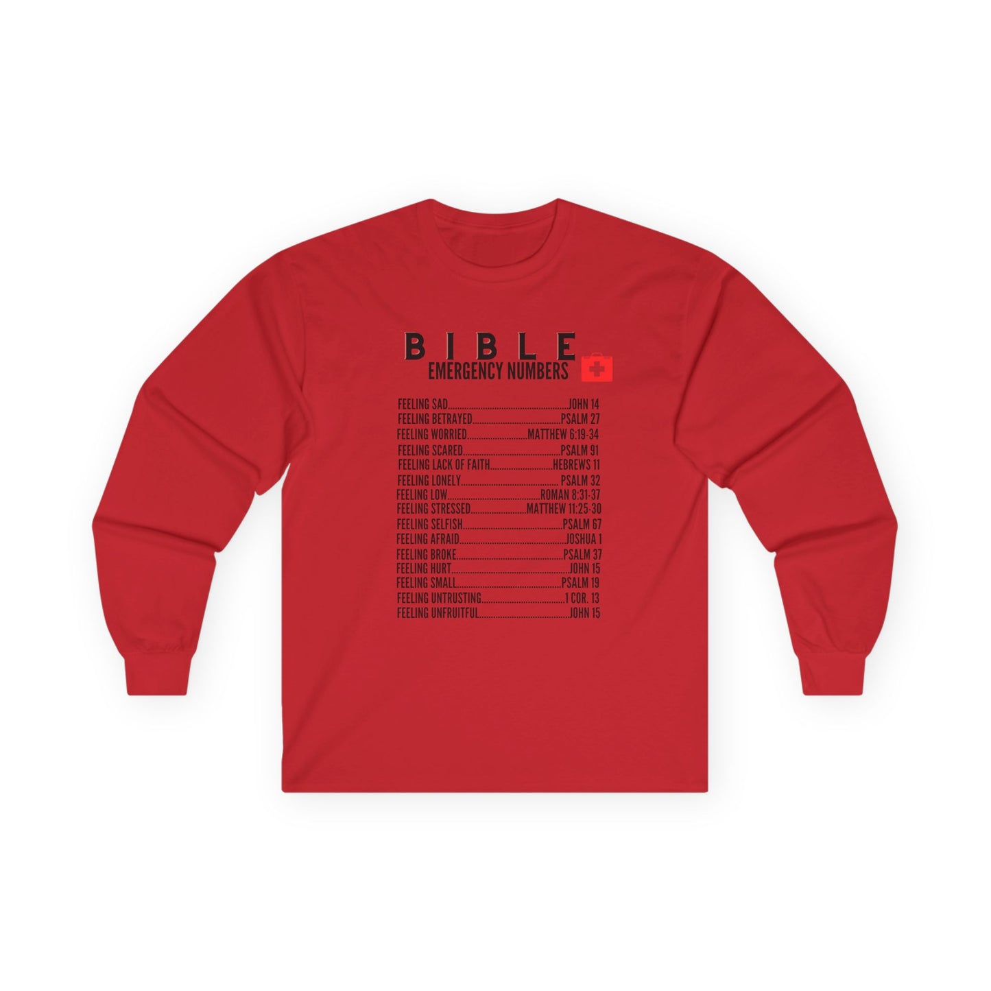 Bible Emergency Numbers Long Sleeve Tee - Black