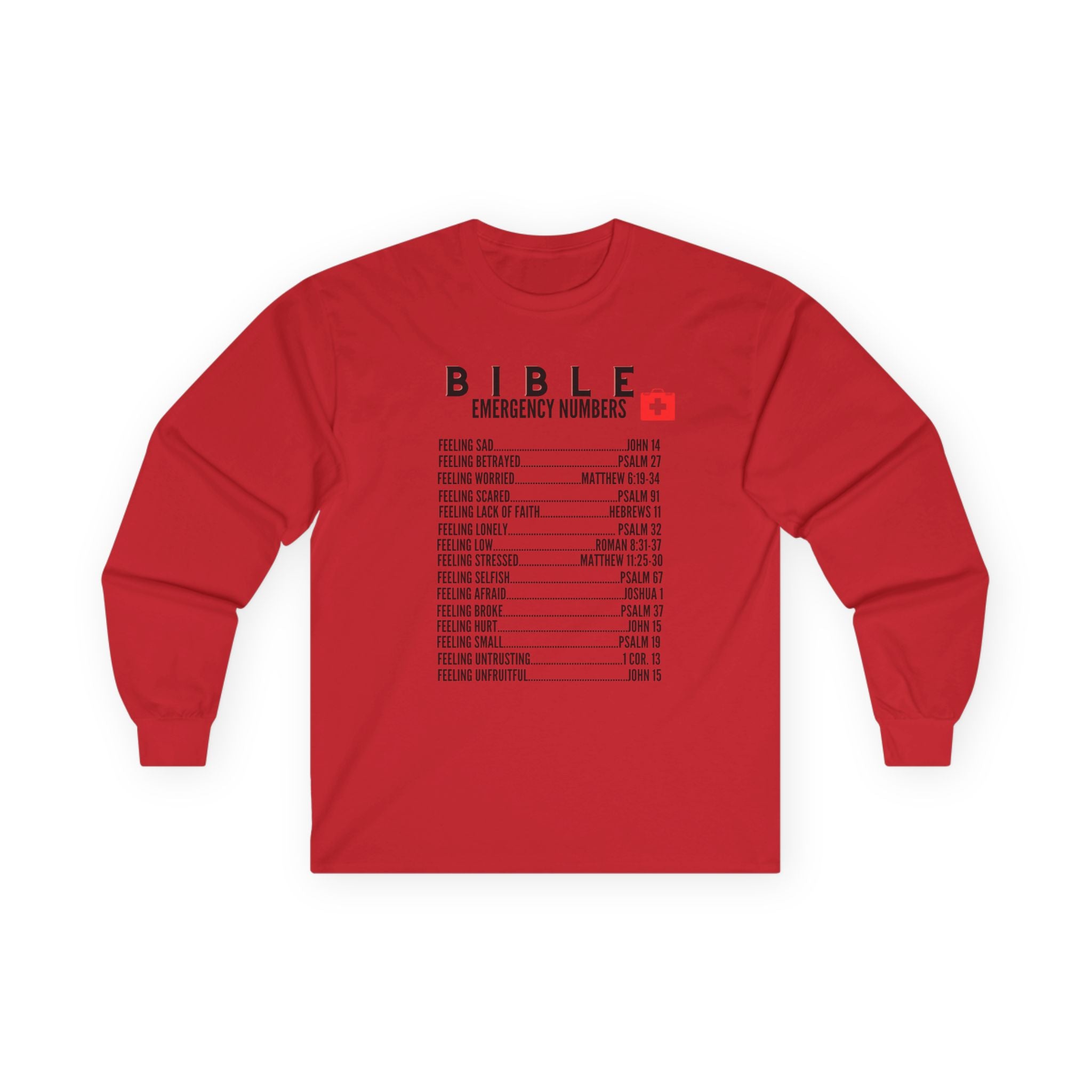 Bible Emergency Numbers Long Sleeve Tee - Black