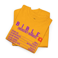 Bible Emergency Numbers Tee - Purple