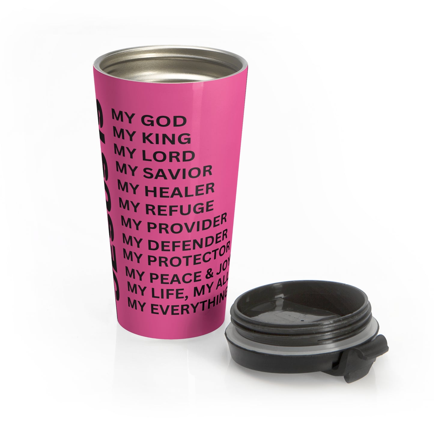 Christian JESUS IS Pink Stainless Steel Travel Mug - Blk