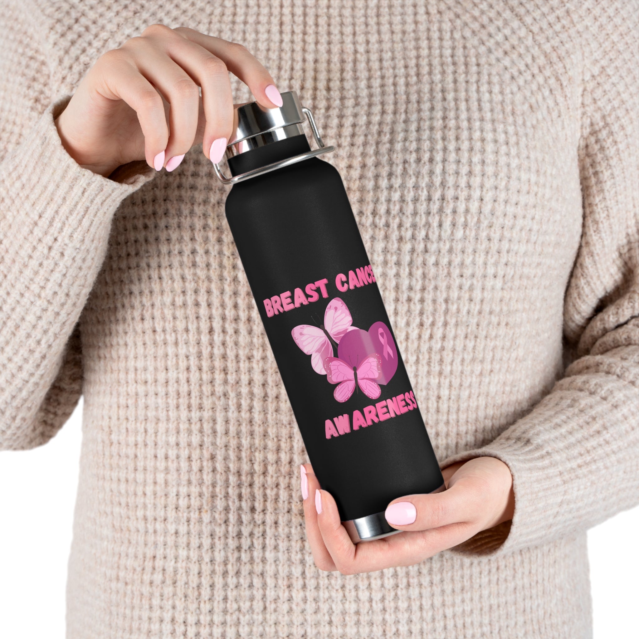 Butterfly Breast Cancer Awareness 22oz Insulated Water Bottle