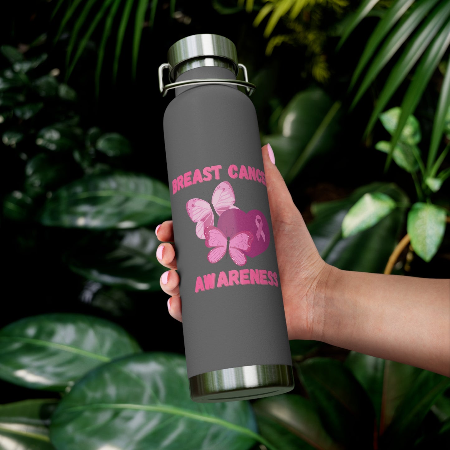 Butterfly Breast Cancer Awareness 22oz Insulated Water Bottle