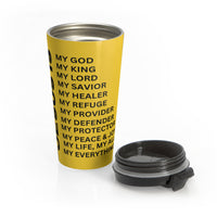 Christian JESUS IS Yellow Stainless Steel Travel Mug - Blk