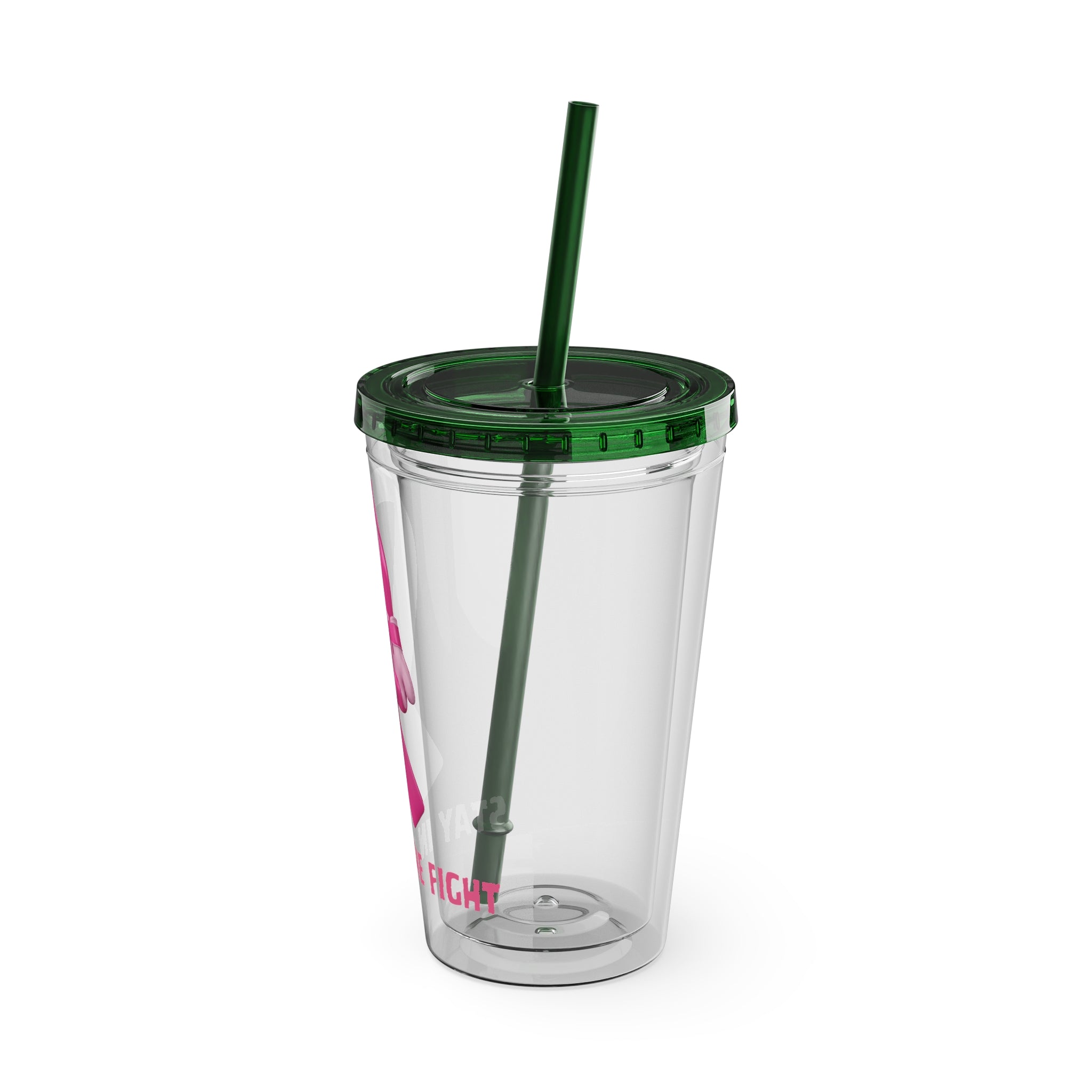Pink Ribbon “Stay in the Fight” 16oz Tumbler with Straw