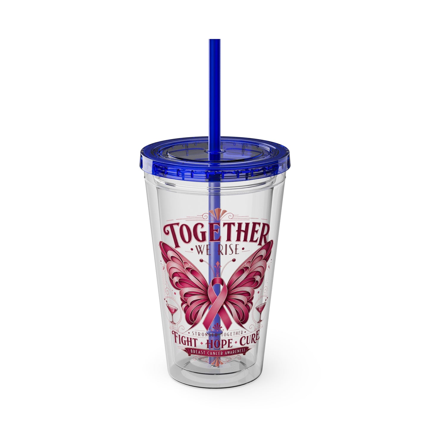 Together We Rise Butterfly Breast Cancer 16oz Tumbler with Straw