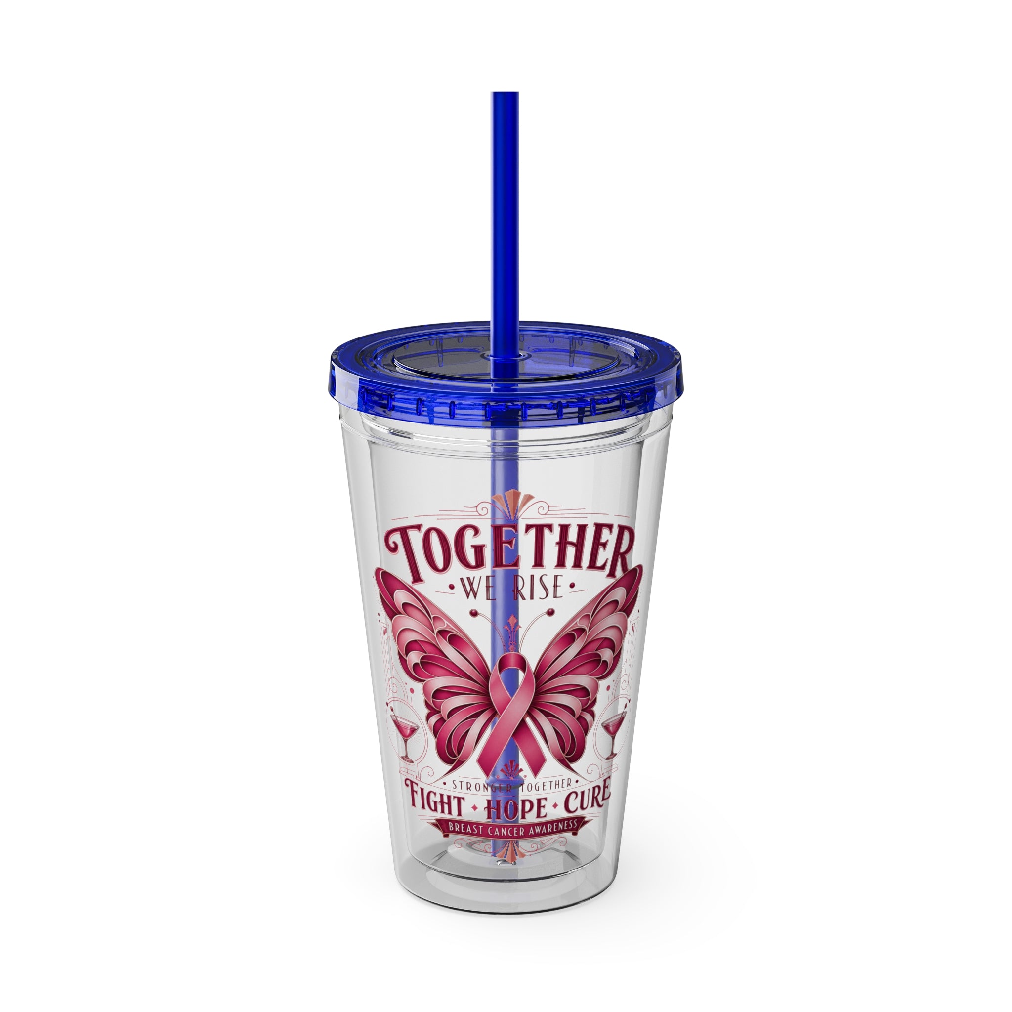 Together We Rise Butterfly Breast Cancer 16oz Tumbler with Straw
