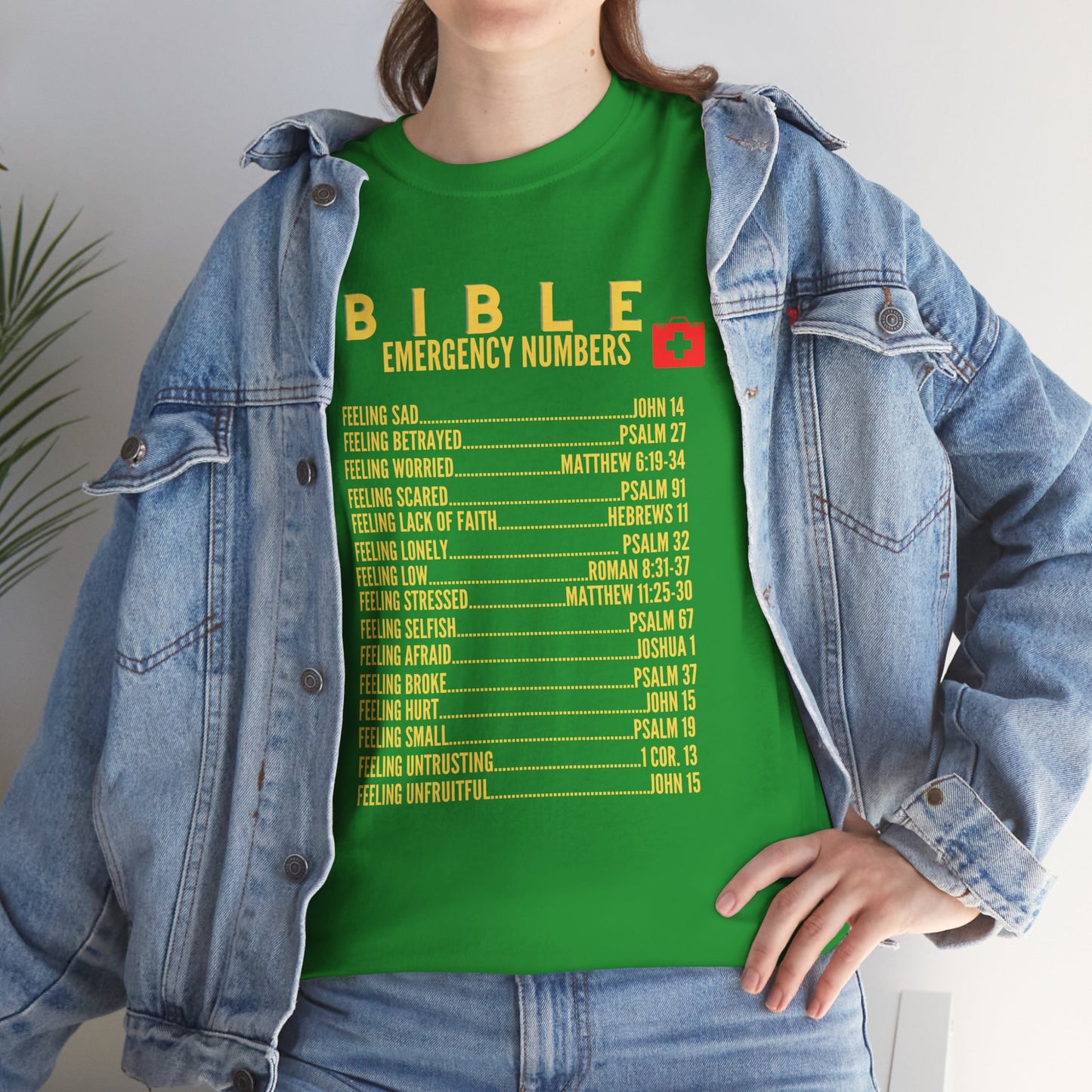 Bible Emergency Numbers Tee - Gold