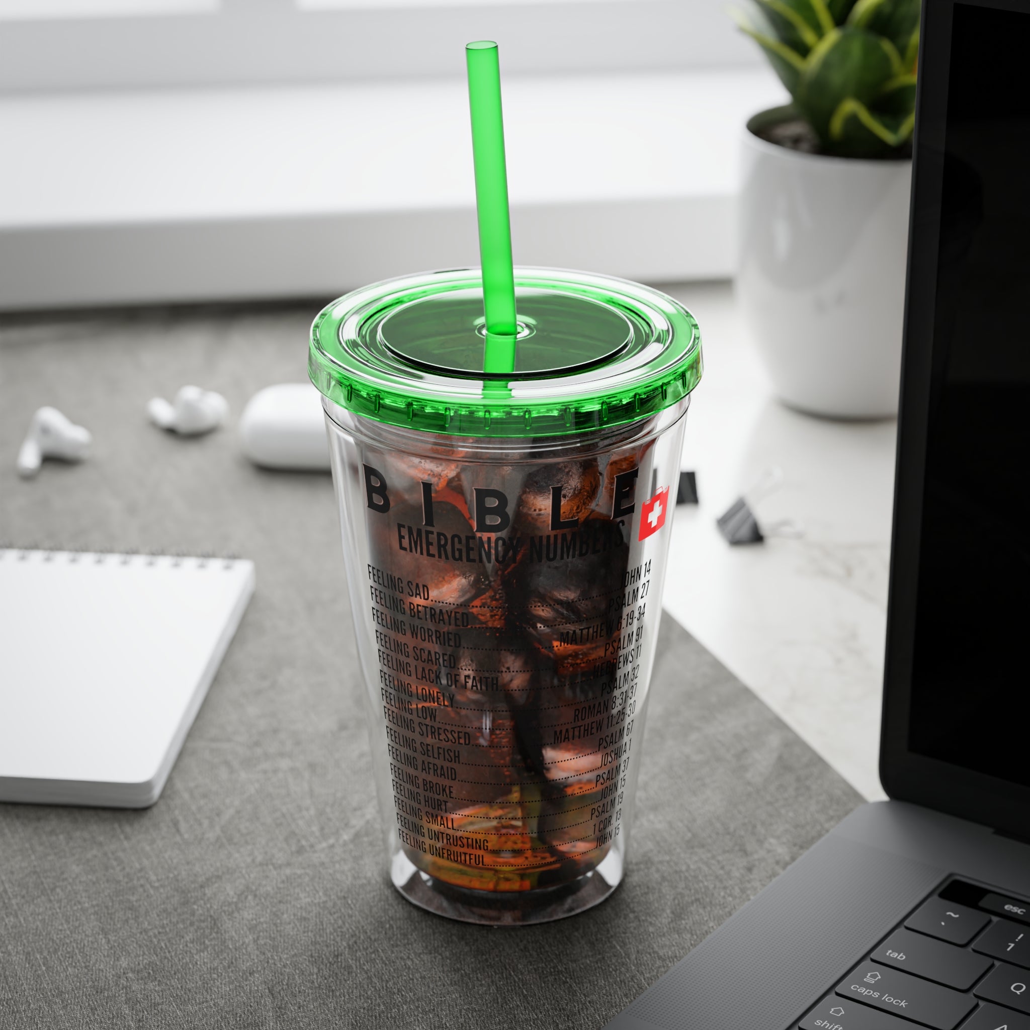 Bible Emergency Numbers 16oz Tumbler with Straw
