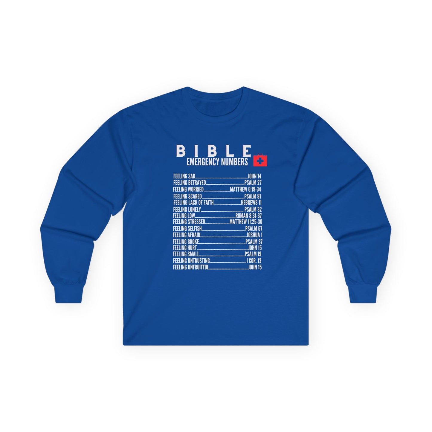 Bible Emergency Numbers Long Sleeve Tee - White