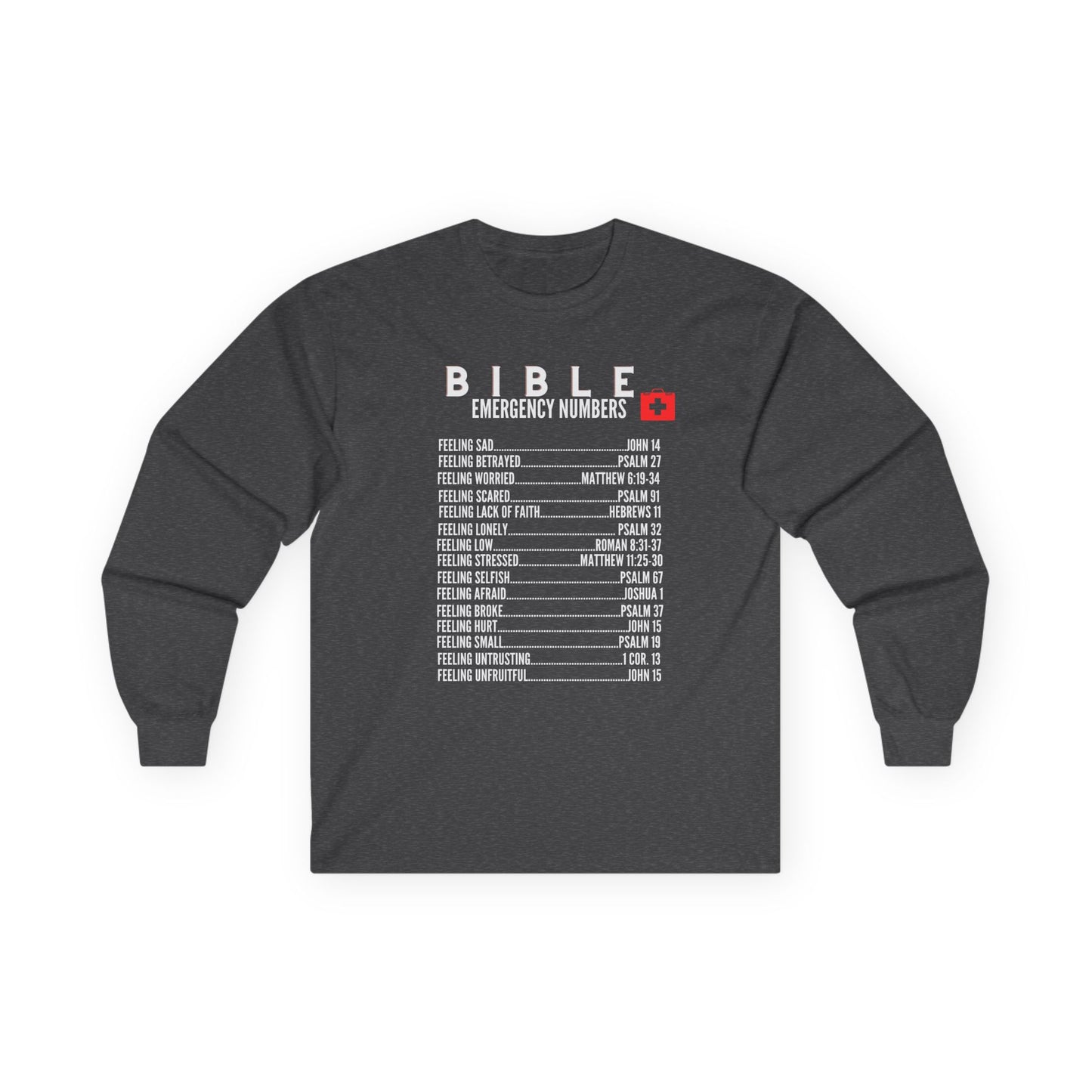 Bible Emergency Numbers Long Sleeve Tee - White