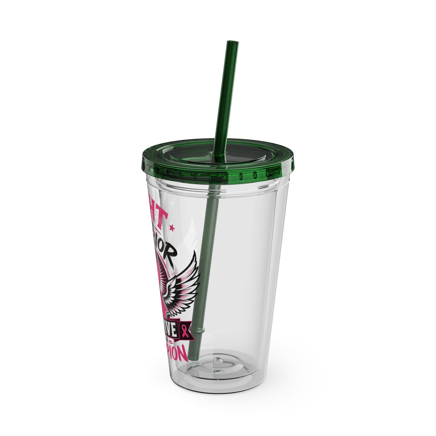 Fight Like a Warrior, Survive Like a Champion Breast Cancer Awareness 16oz Tumbler with Straw