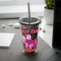 Breast Cancer Awareness 16oz Tumbler with Straw - Butterfly, Heart