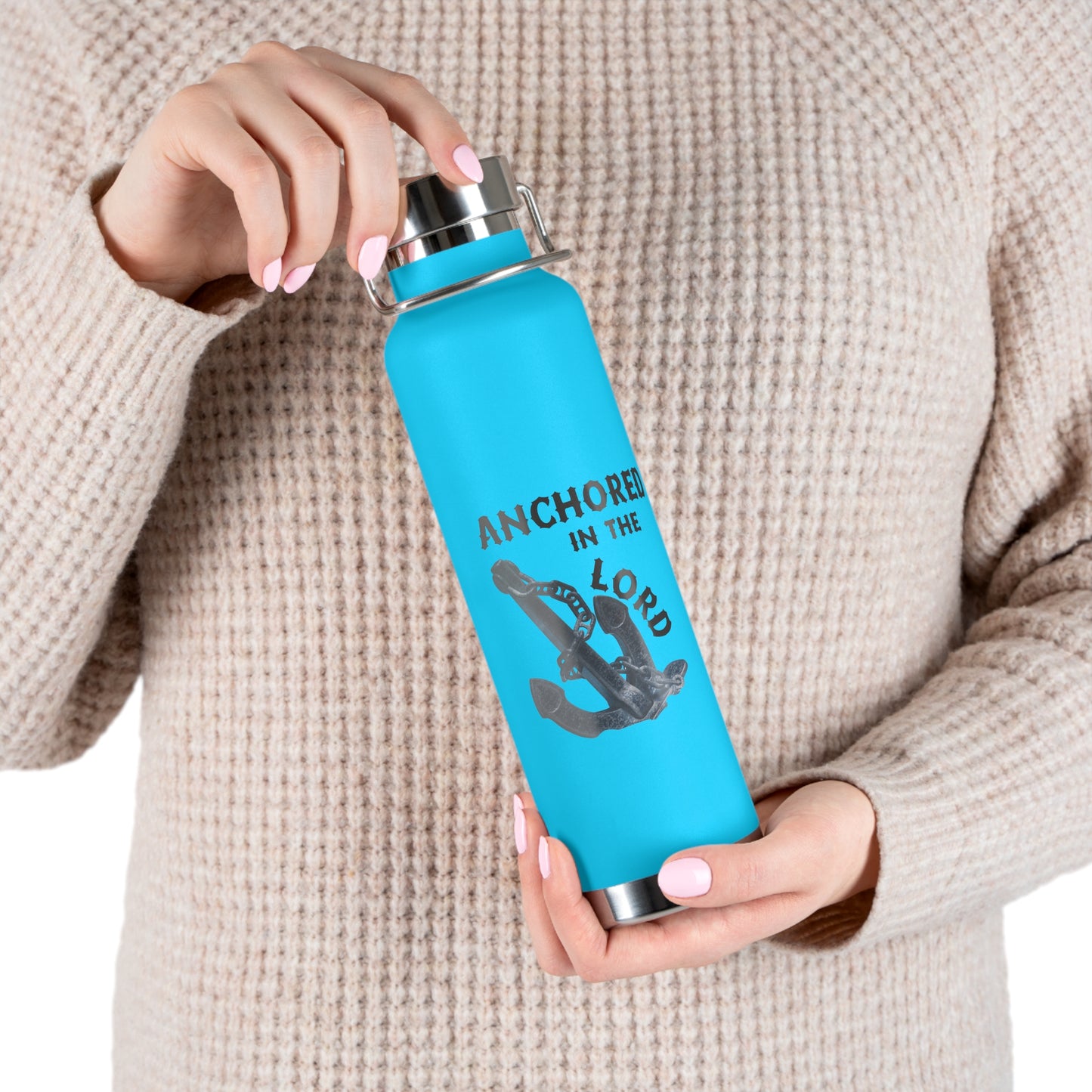 "Anchored in the Lord" 22oz Insulated Water Bottle — Black