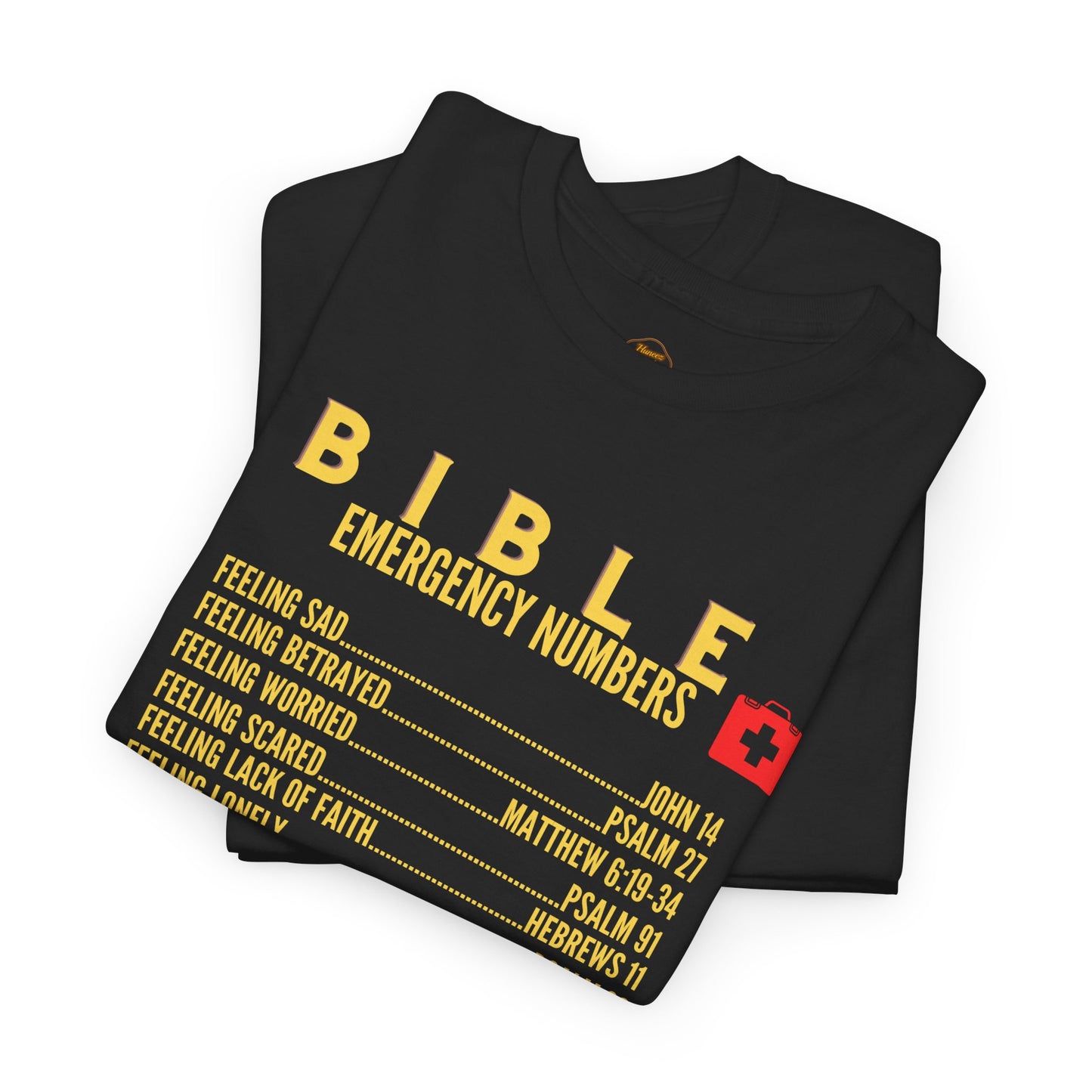 Bible Emergency Numbers Tee - Gold