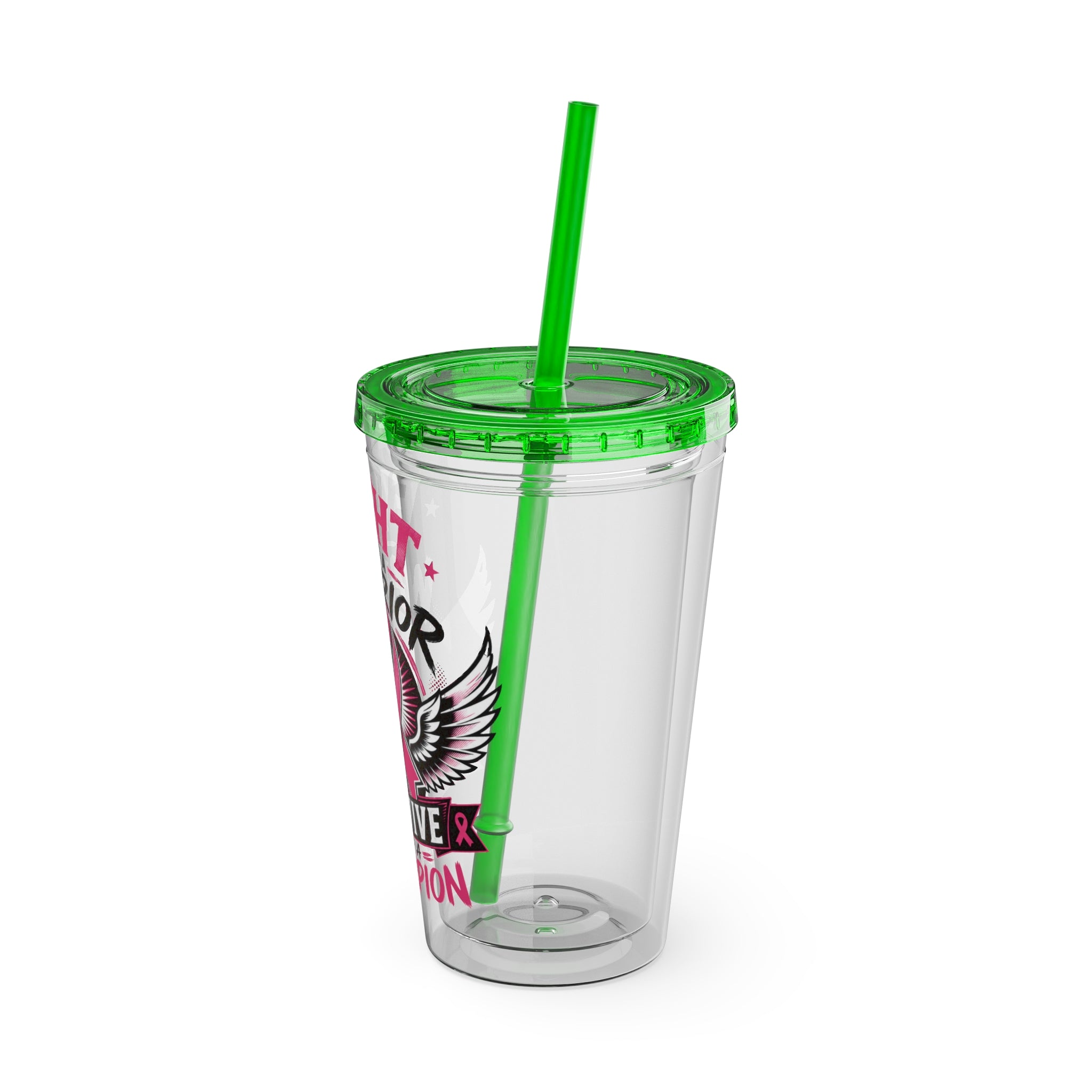Fight Like a Warrior, Survive Like a Champion Breast Cancer Awareness 16oz Tumbler with Straw