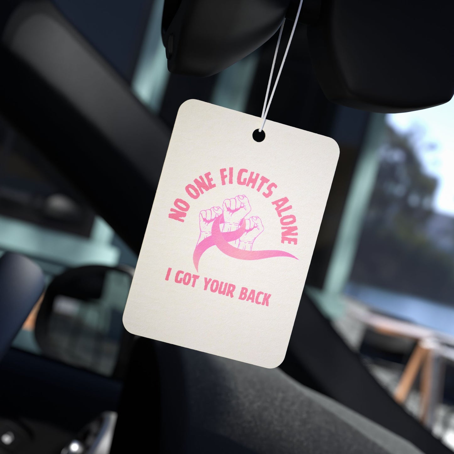 Car Air Freshener — "No One Fights Alone" Pink Support Ribbon Scented Air Freshener